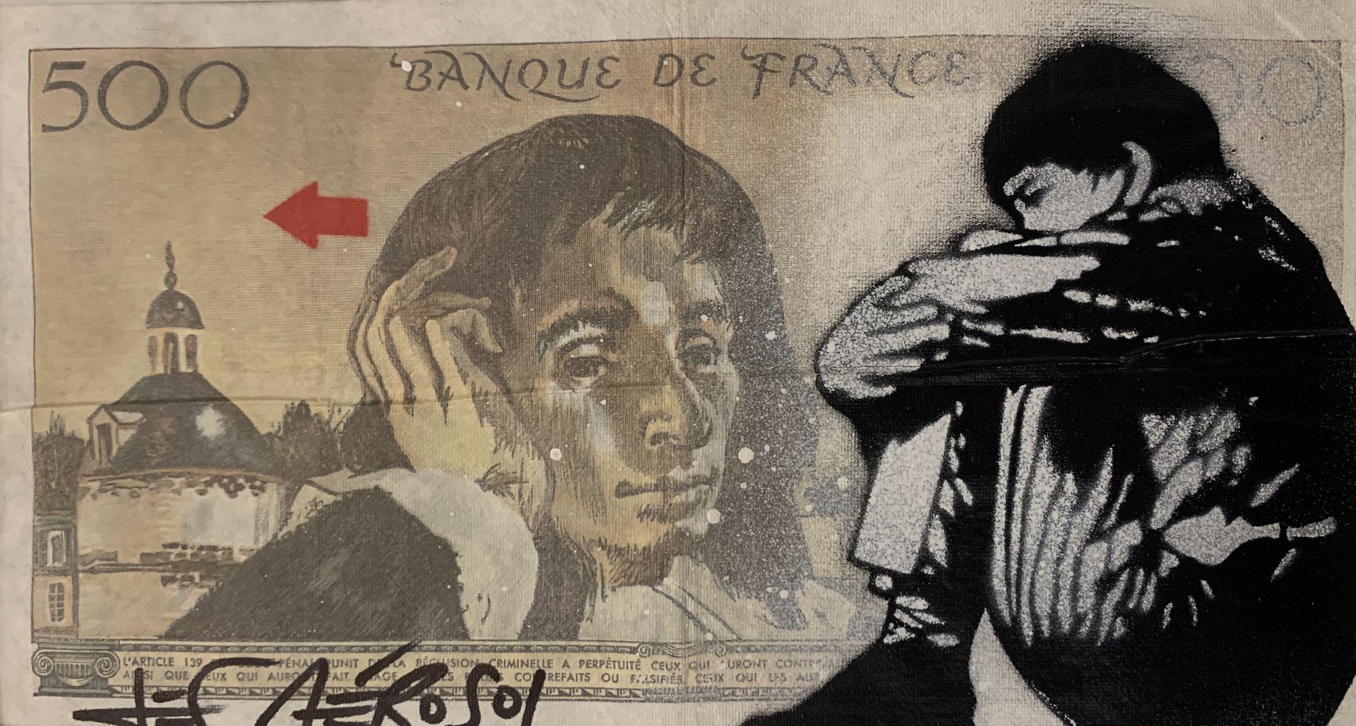 JEF AEROSOL Jef Aerosol

坐在孩子们身上的500法郎纸币

 

 纸币上的钢印

 18 x 10厘米

 

 售出框架

 

 &hellip;