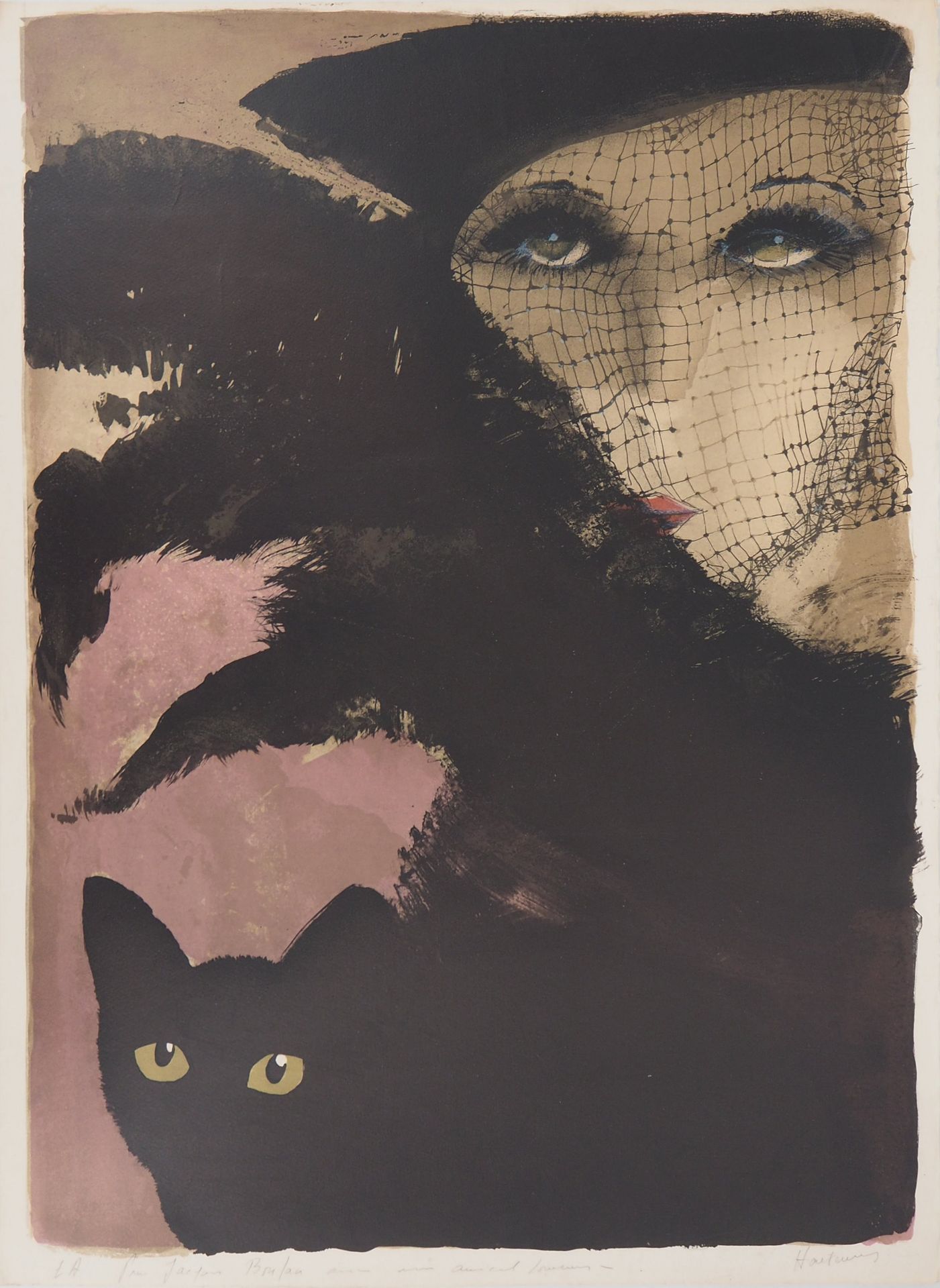 Arnaud d'HAUTERIVES Arnaud D'HAUTERIVES (1933-2018) Woman with cat Original lith&hellip;