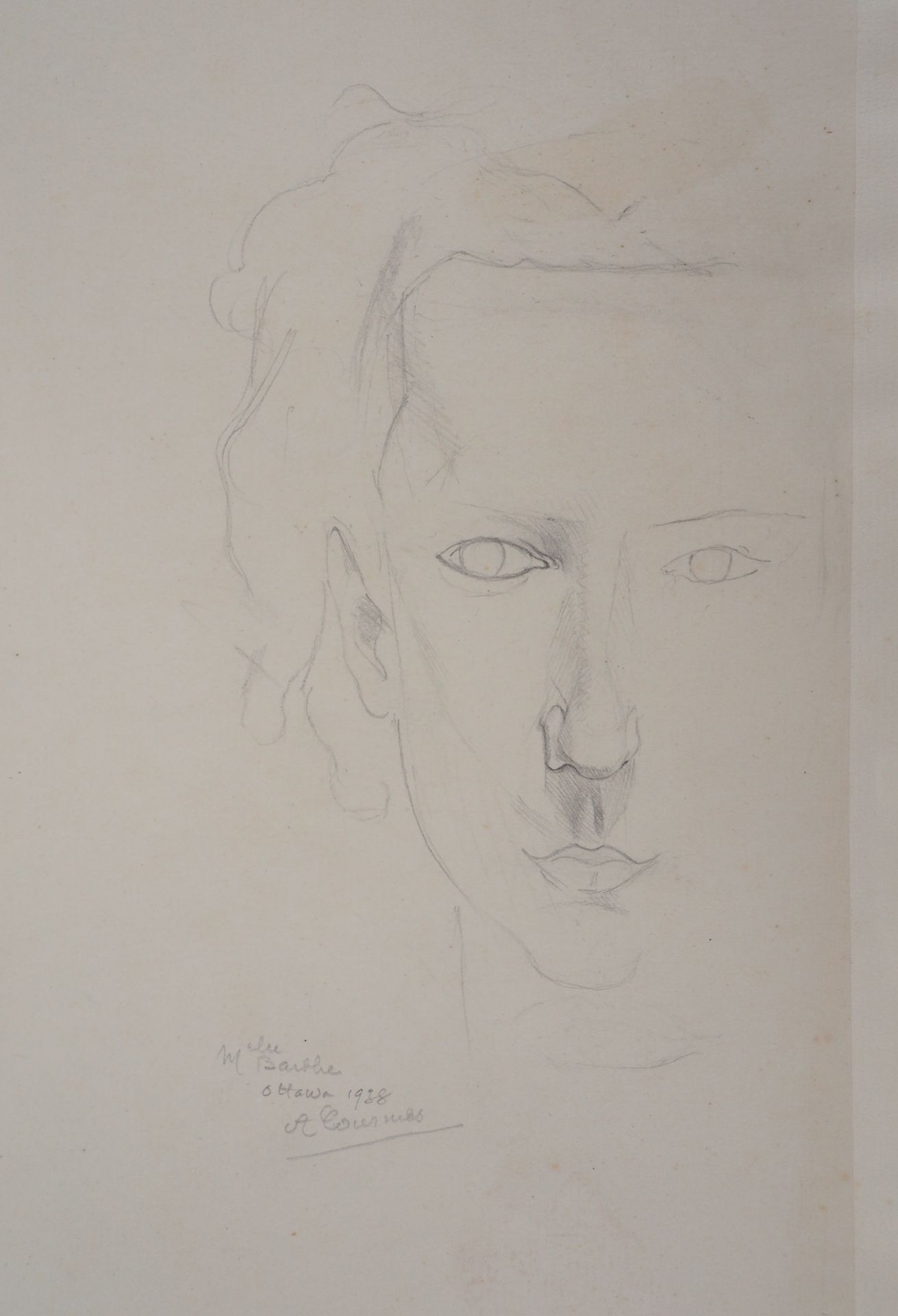 Alfred COURMES 阿尔弗雷德-库尔梅 (1898-1993)

一个女人的脸，1938年

铅笔画

左下方有签名

位于渥太华，日期为1938年
&hellip;