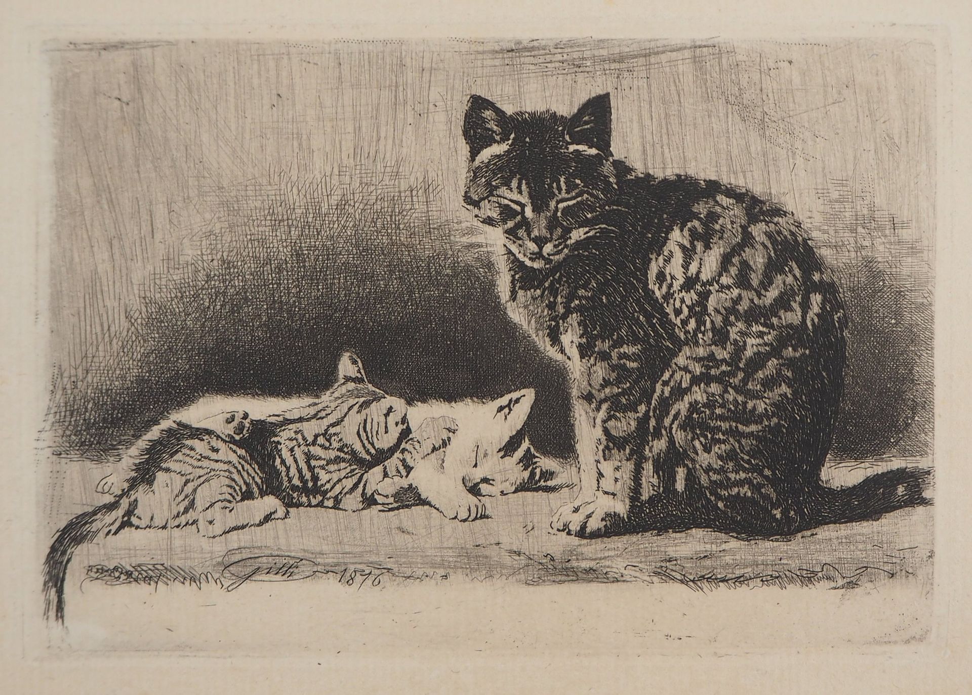 Alberto Maso Gilli Alberto Maso GILLI

母猫和她的小猫，1876年

原始蚀刻画

板块中的签名

铺纸，12,5 x 2&hellip;
