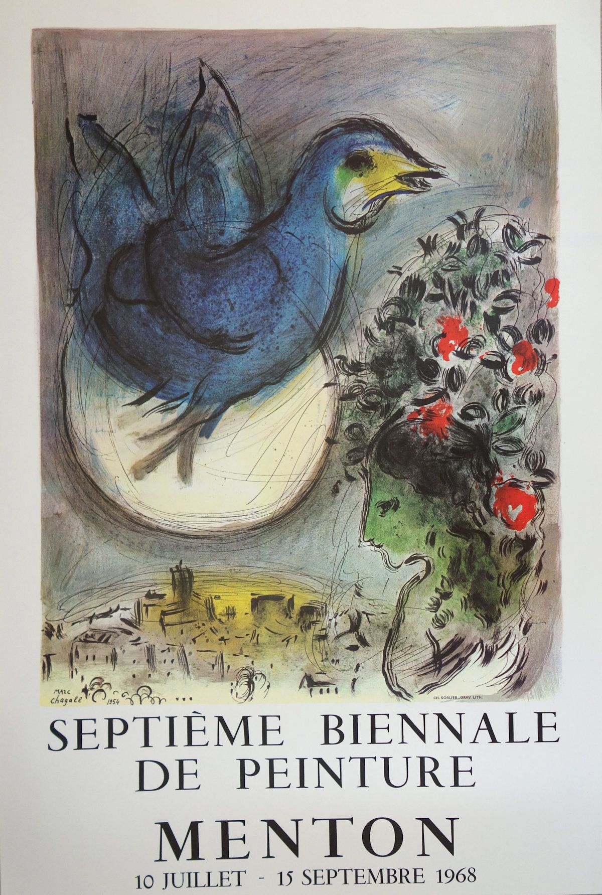 Marc Chagall Marc CHAGALL（后）。

蓝鸽子

这一时期的原始海报

1970年左右以胶印方式制作的第二版

75 x 51 厘米

信&hellip;