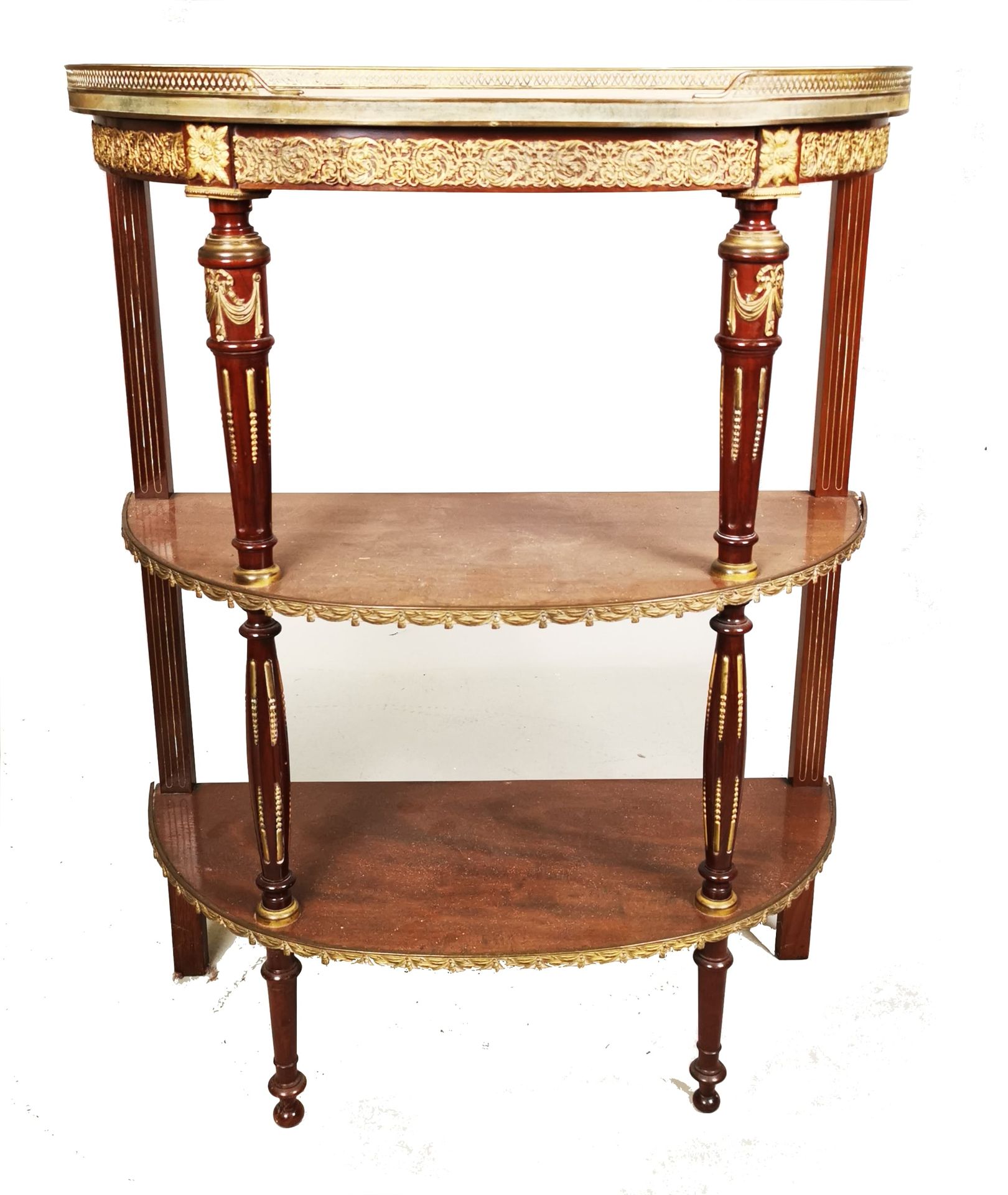 Null A mahogany and gilt brass half moon console with two trays and an onyx top &hellip;