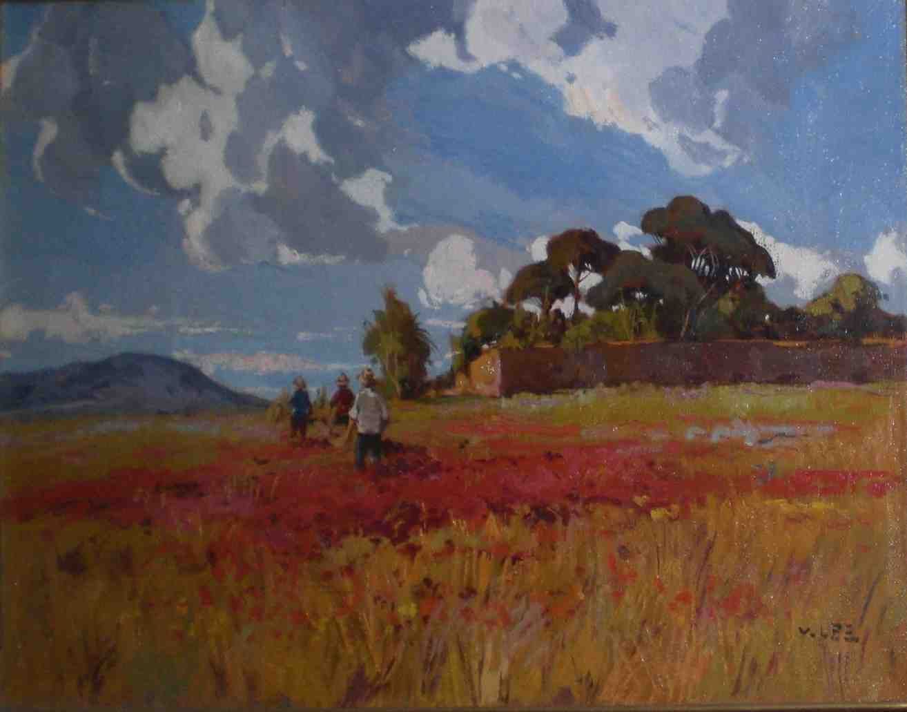 Angiolo Volpe Angiolo Volpe (1943-) Coquelicots peinture à l'huile sur toile Un &hellip;