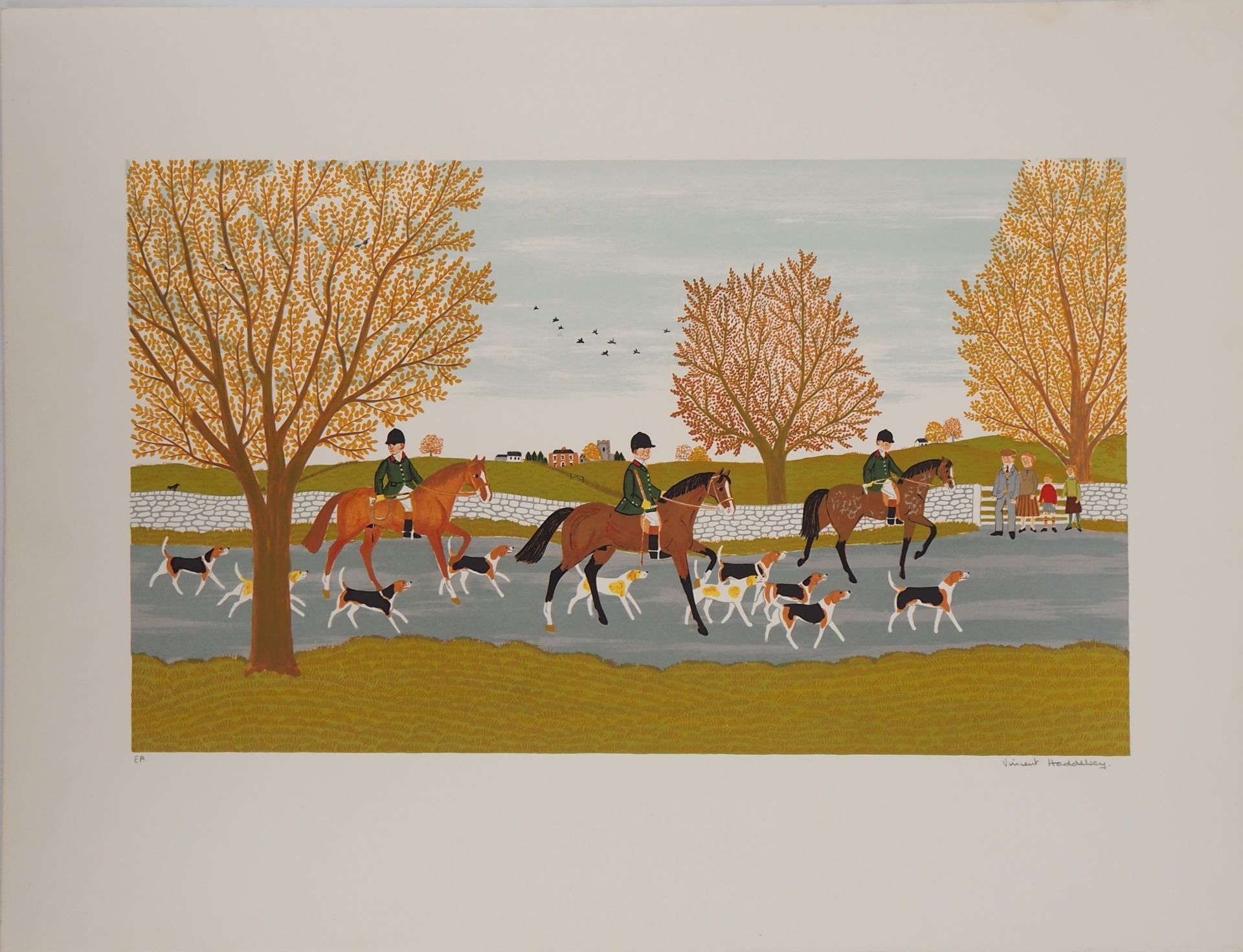 Vincent HADDELSEY Vincent haddesley English riders with dogs Original lithograph&hellip;