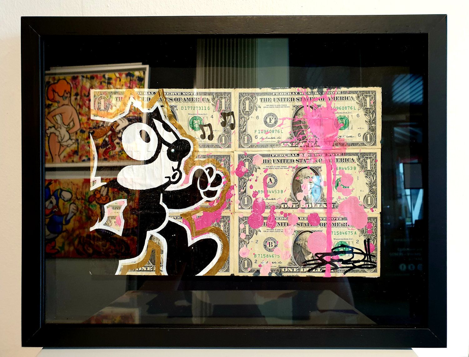 FAT 脂肪

 菲利克斯猫, 2019年

 

 一元纸币上的丙烯酸、喷雾和波斯卡

 由艺术家亲笔签名，独一无二的作品

 状况非常好，带框，33 x 4&hellip;