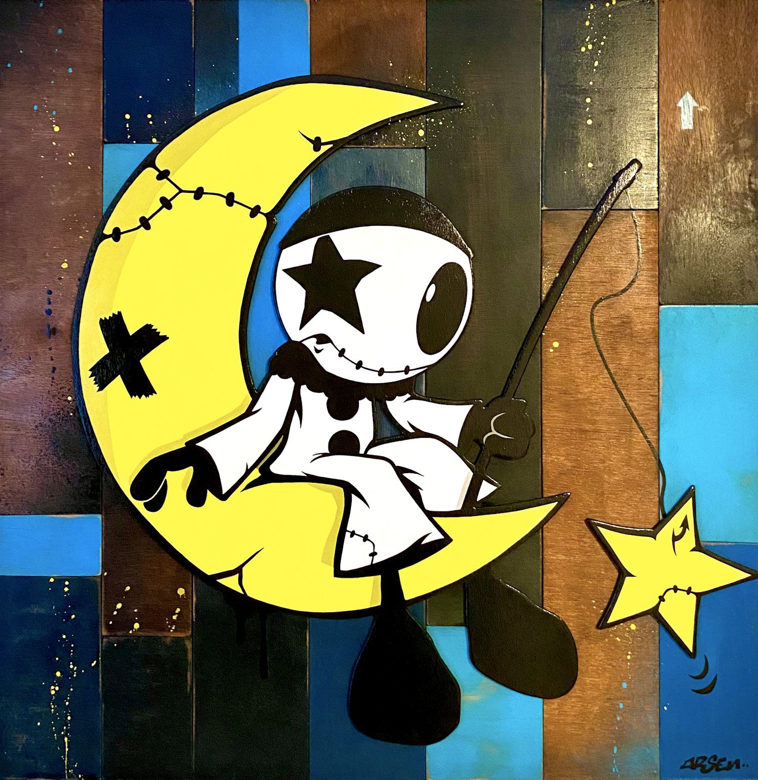 Arsen Arsen Moon fishing, 2021 Acrylic and spray can on wood Signed work Framed &hellip;