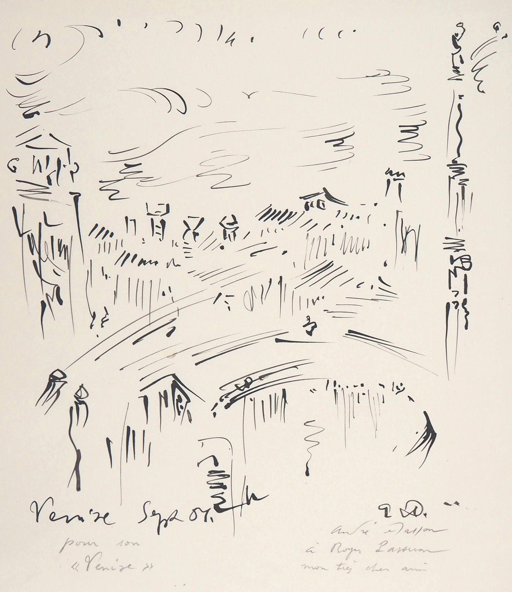 André MASSON André MASSON

威尼斯的运河和桥梁，1987年

印度墨水原画

用铅笔签名并奉献

纸上，40.5 x 31厘米

出处&hellip;
