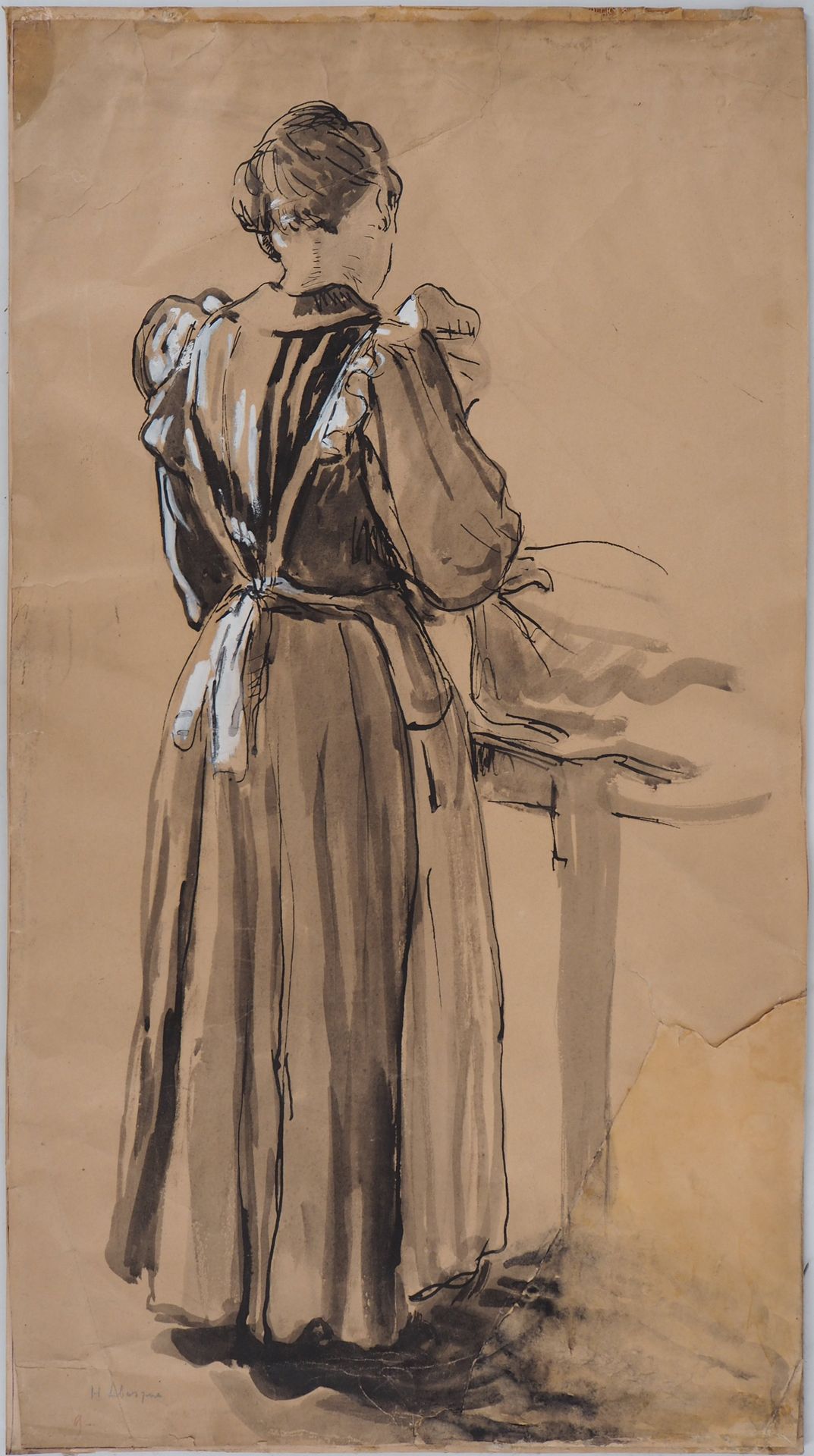 Henri LEBASQUE 亨利-勒巴斯克 (1865 - 1937)

洗衣女工的背部

水墨画原作，白色水粉画亮点

左下方有签名

纸上 61.5 x &hellip;