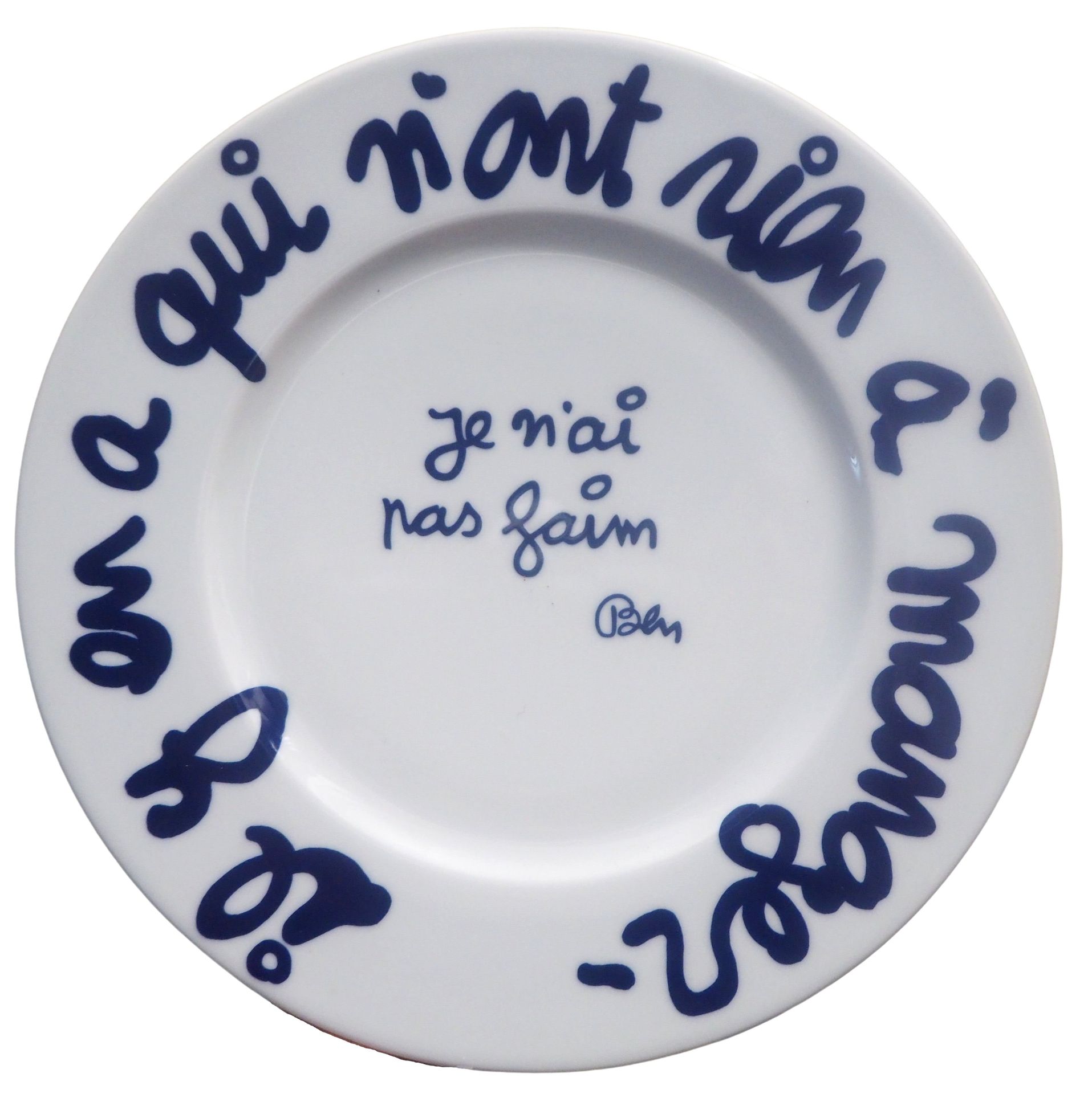 BEN Ben (Ben Vautier says) I'm not hungry, 2000 Silkscreen on porcelain Signed i&hellip;