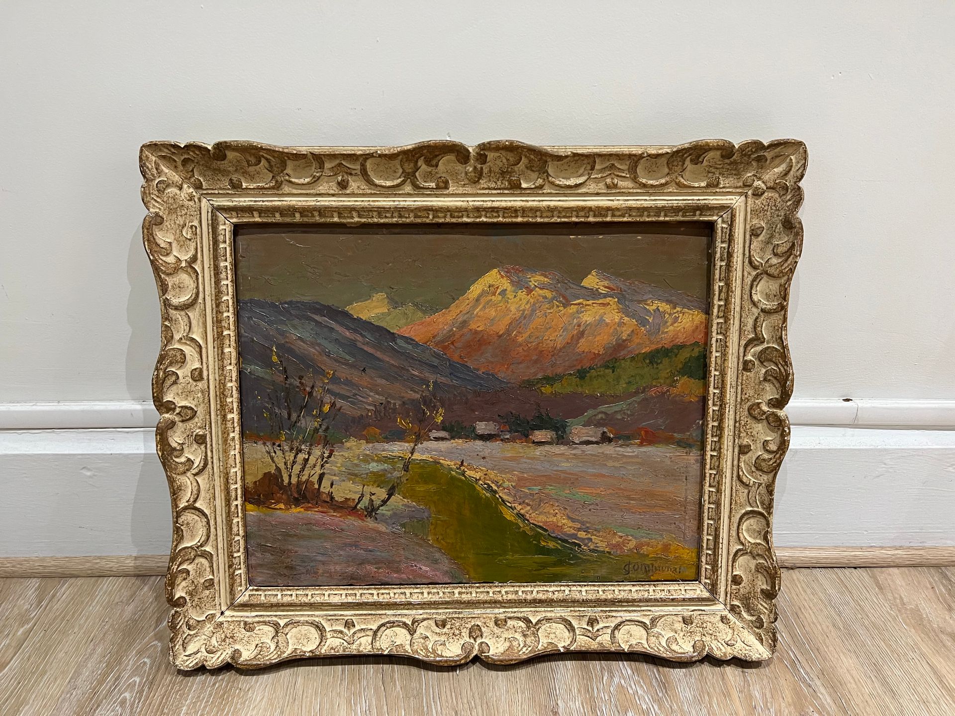 Null Joseph-Victor COMMUNAL ( 1876-1962). Vue de village avec montagne sous la n&hellip;