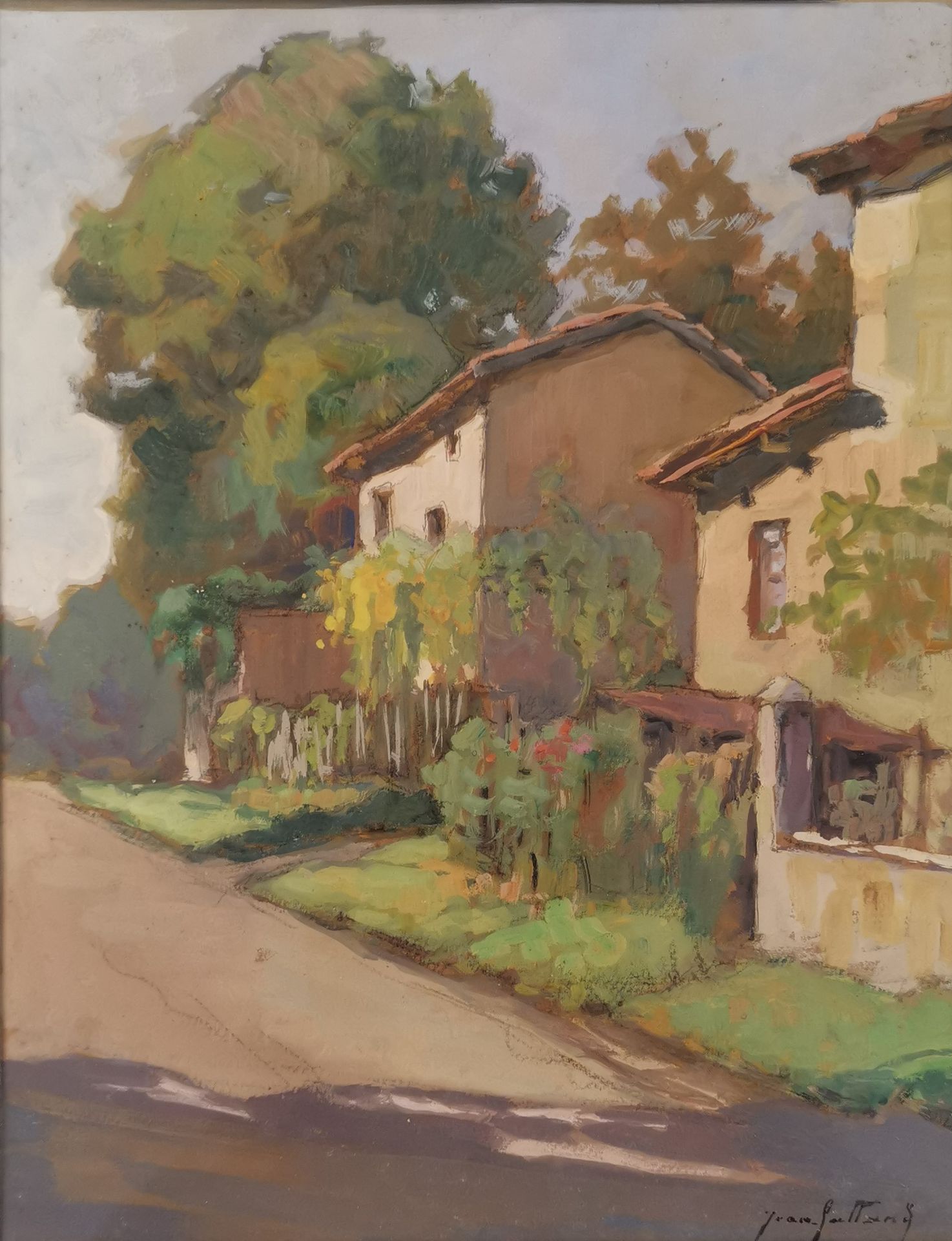 Null Jean GALLAND (1880-1958). Sunny house near the road. Gouache, signed lower &hellip;