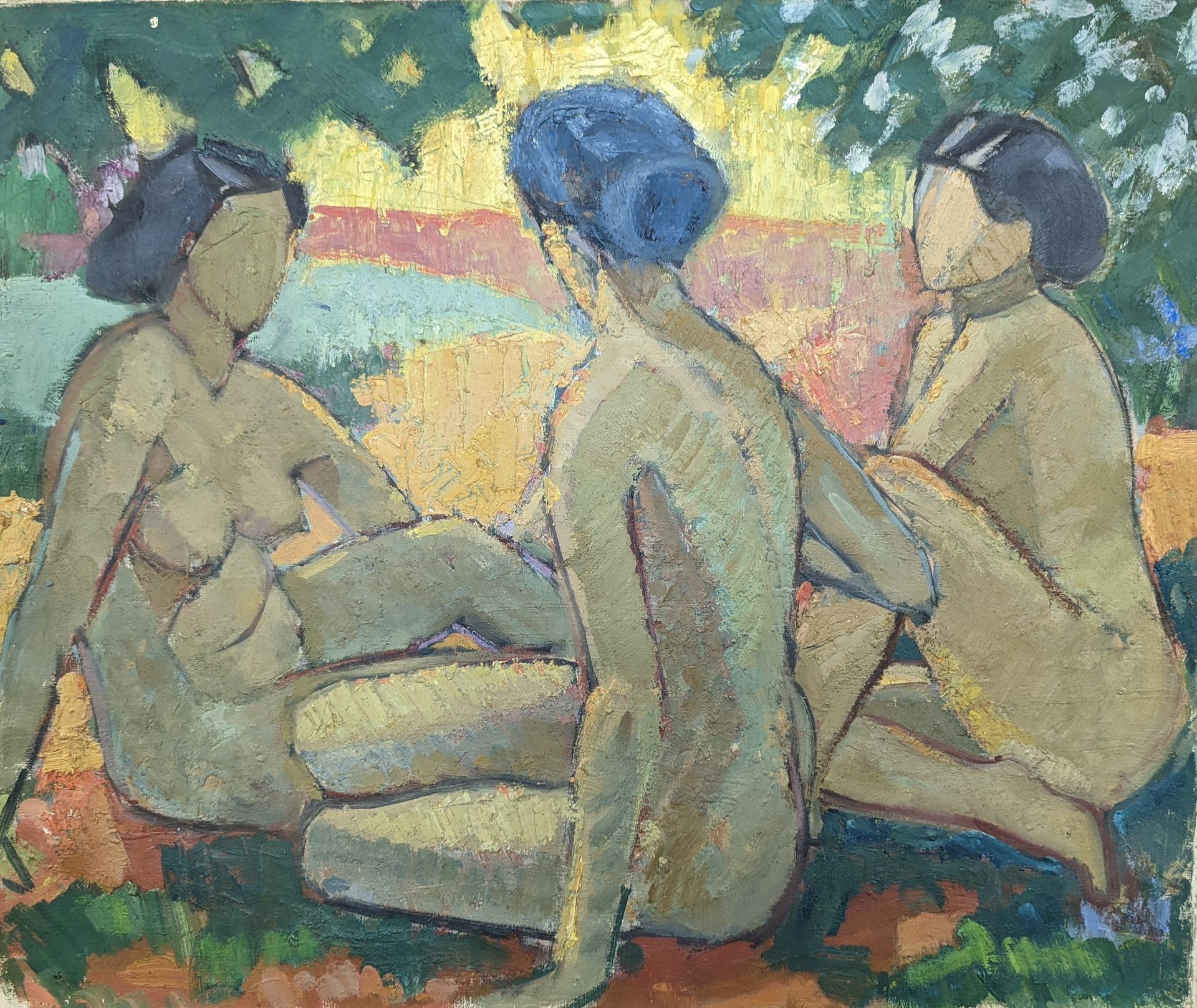 Null Paul RIVOIRE (1902-1984). Les trois baigneuses. Huile sur toile, non signée&hellip;