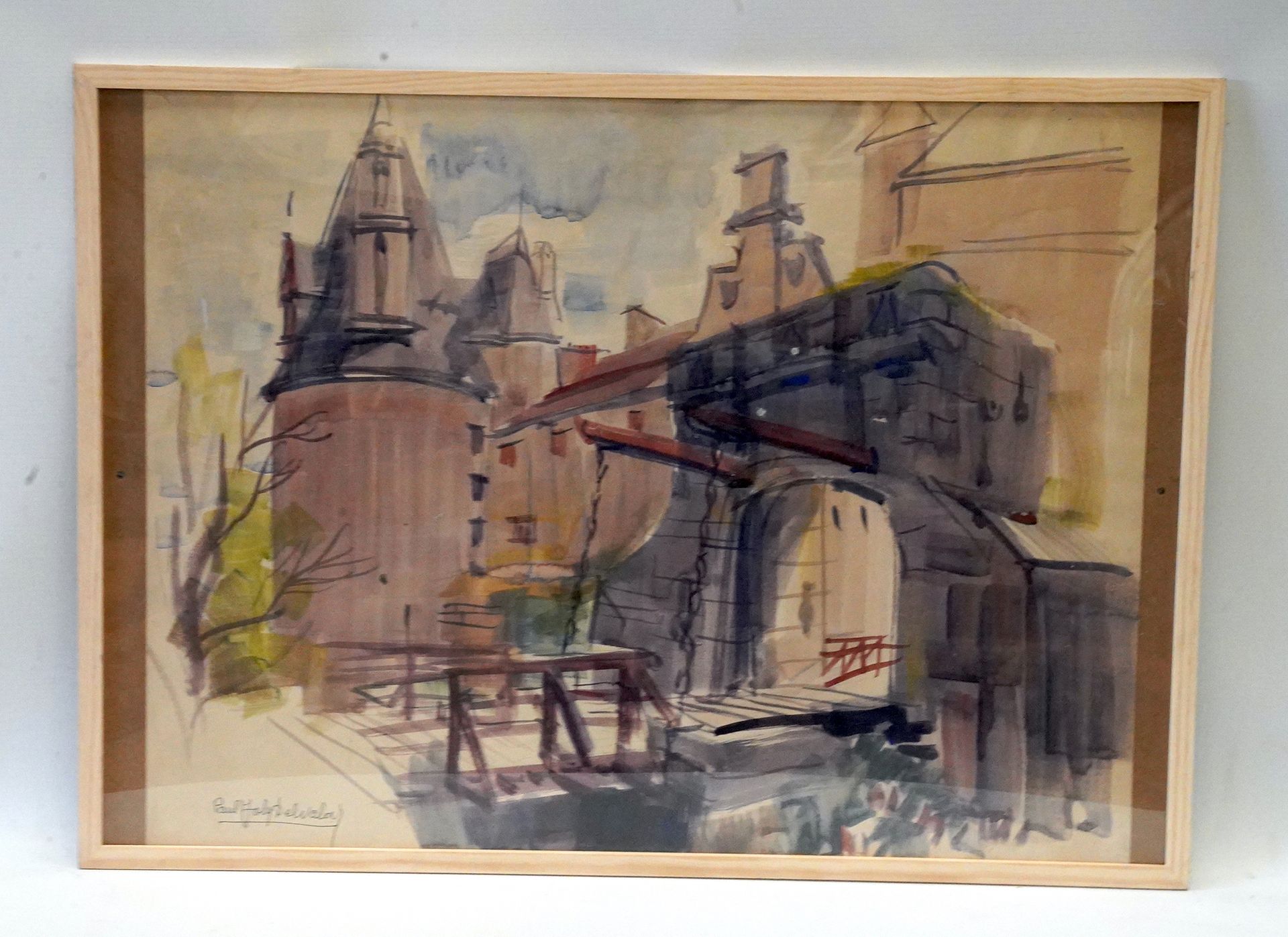 Null Paul JOLY-DELVALAT（1906-1990）。拉罗什波特的城堡。水彩画，右下方有签名。49 x 63厘米。有框。