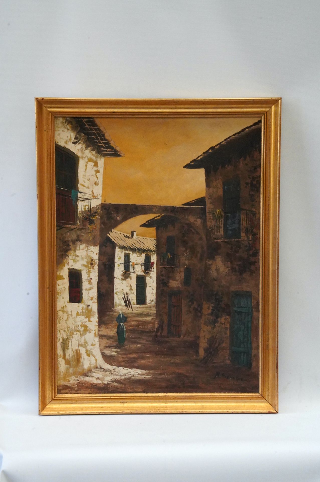 Null 拉蒙-朱-塞纳布雷（1893-1978）。西班牙的街道。右下角有签名的布面油画，79 x 58厘米。现代框架。