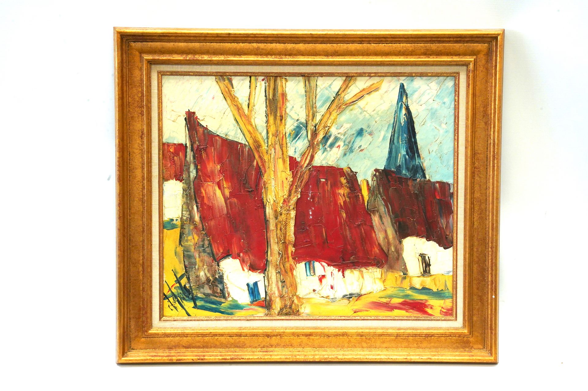 Null 亨利-德安蒂（1910-1998）。有红色屋顶的房子。左下角有签名的布面油画，46 x 55厘米。有框。