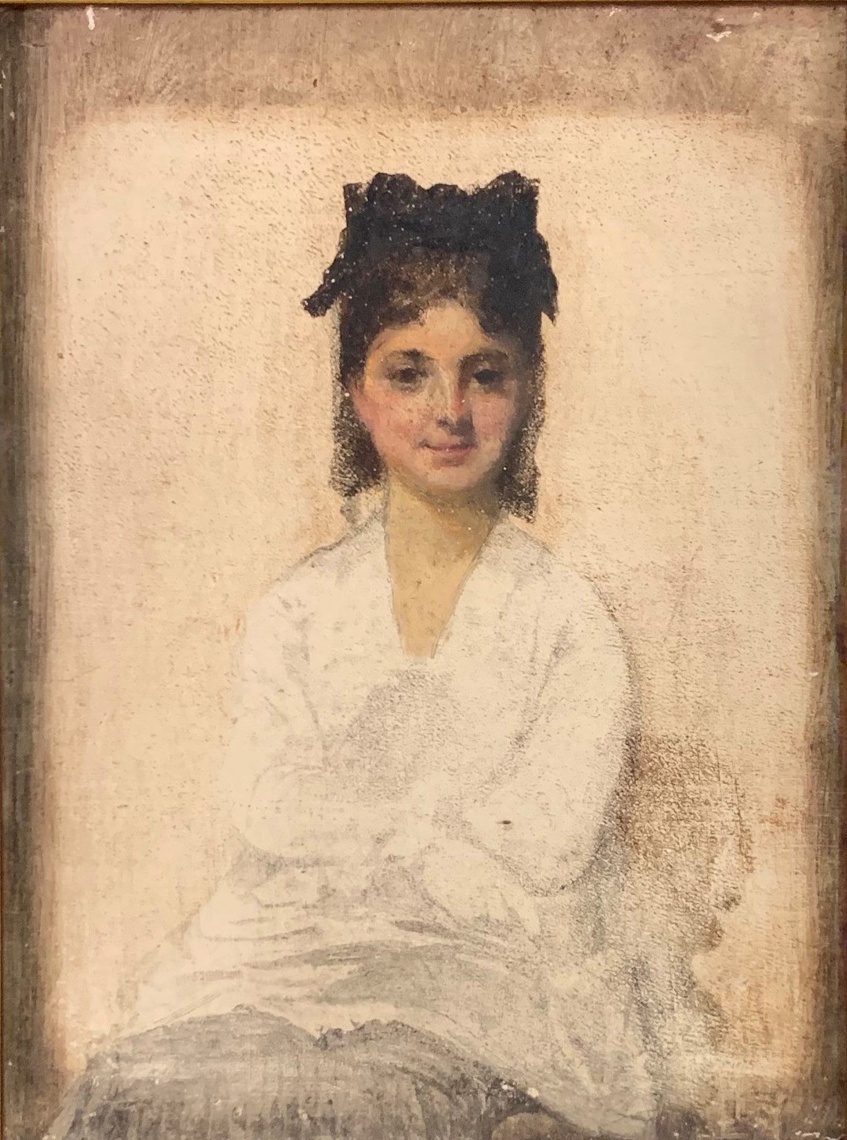 Null French school of the 19th century. Young girl with a black bow. Oil on pane&hellip;