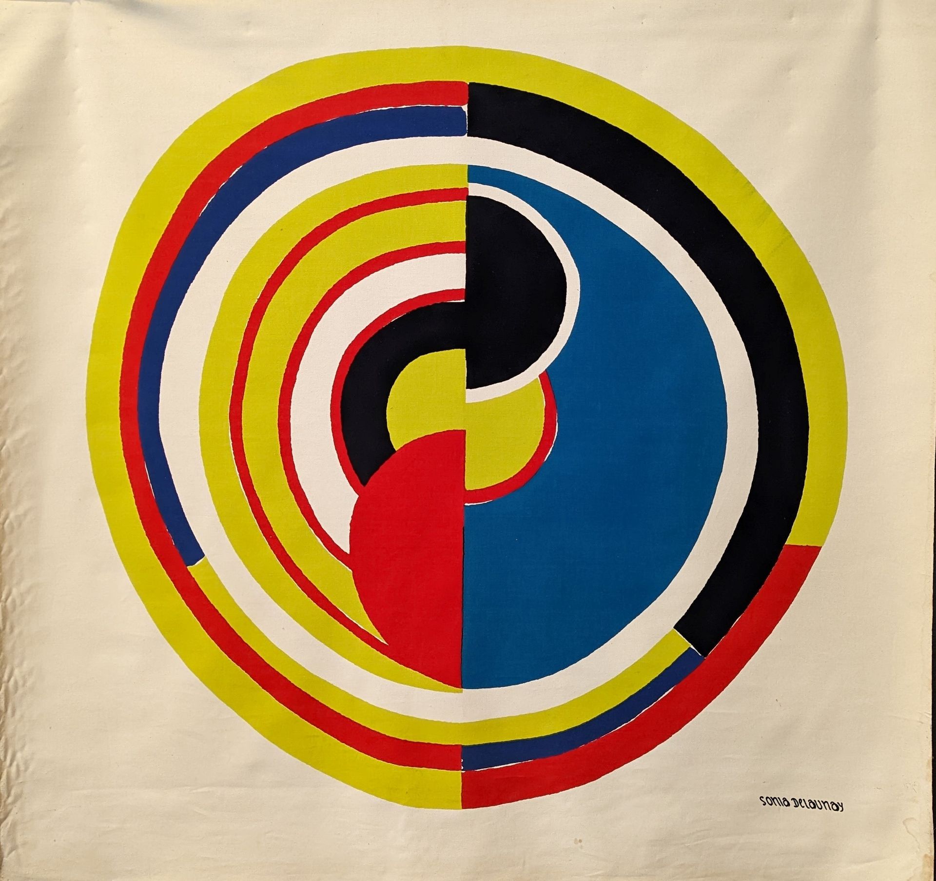 Null Sonia DELAUNAY (1885 - 1979) - Bianchini-Férier印制的 "信号 "织物上的印花。135 x 140厘米。&hellip;