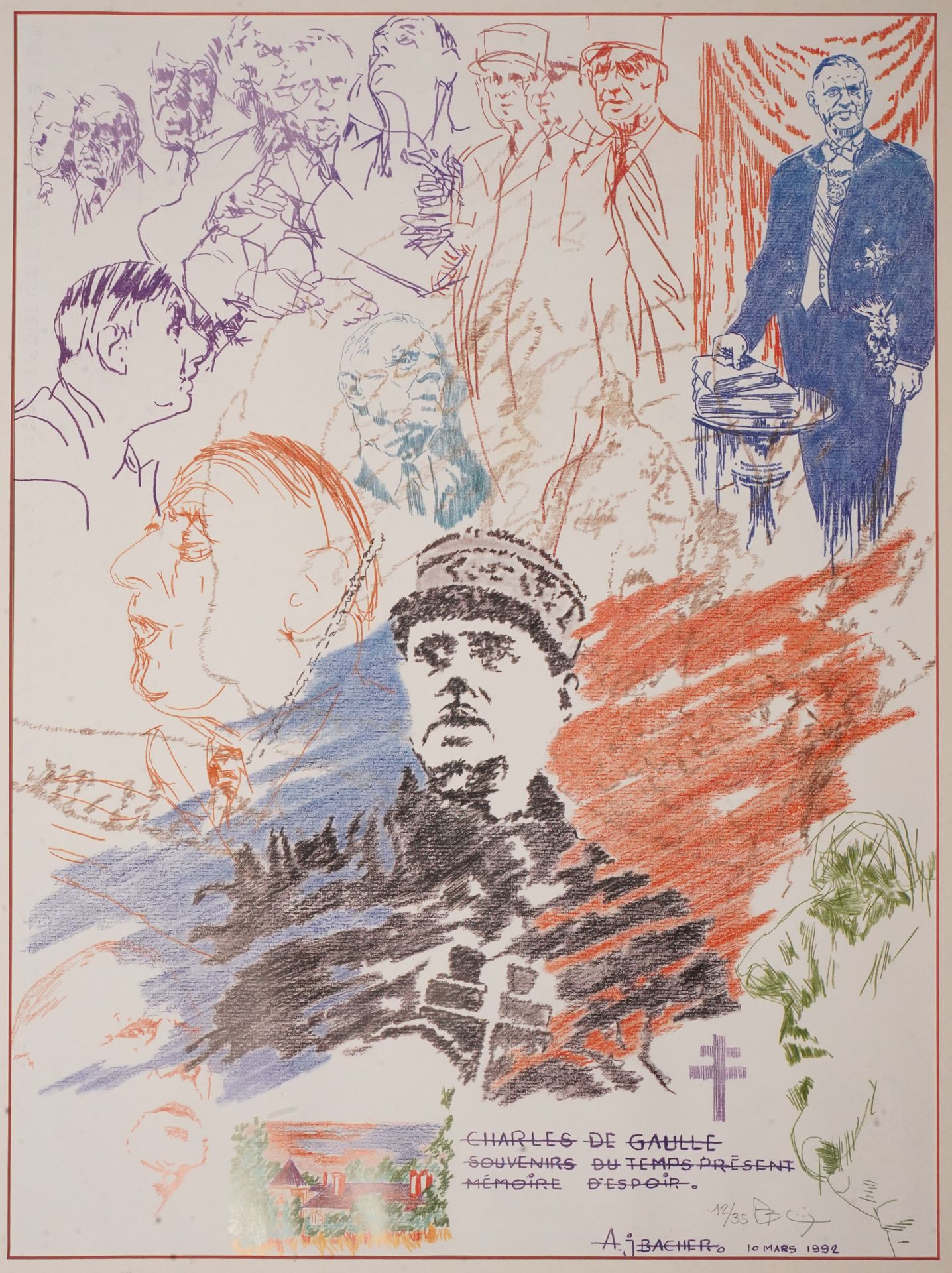 Null ALAIN BACHER (XXE). Charles Gaulle. Offset print signed and numbered 12/35.&hellip;