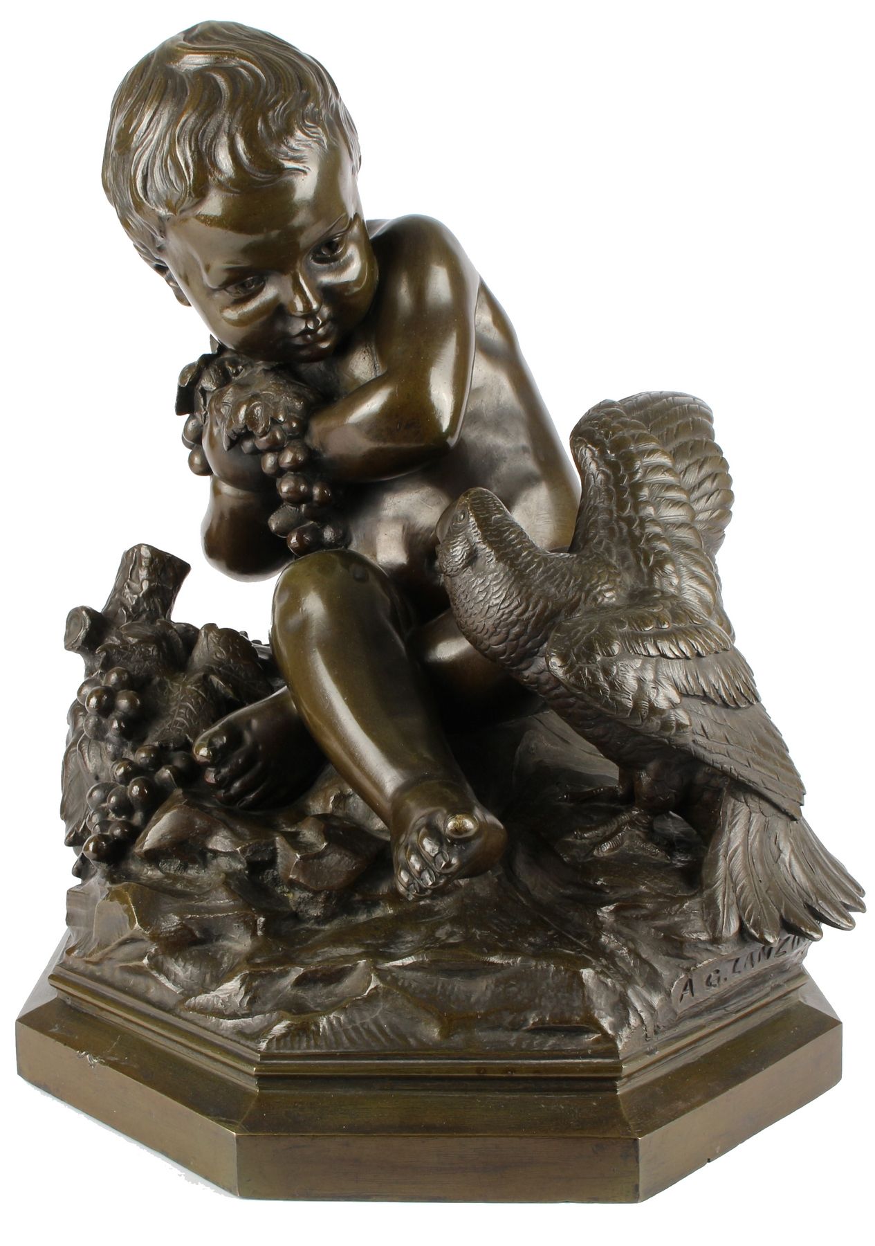 Antonio Giovanni Lanzirotti (1839-1921) große Bronze, sitzender Junge mit Papage&hellip;