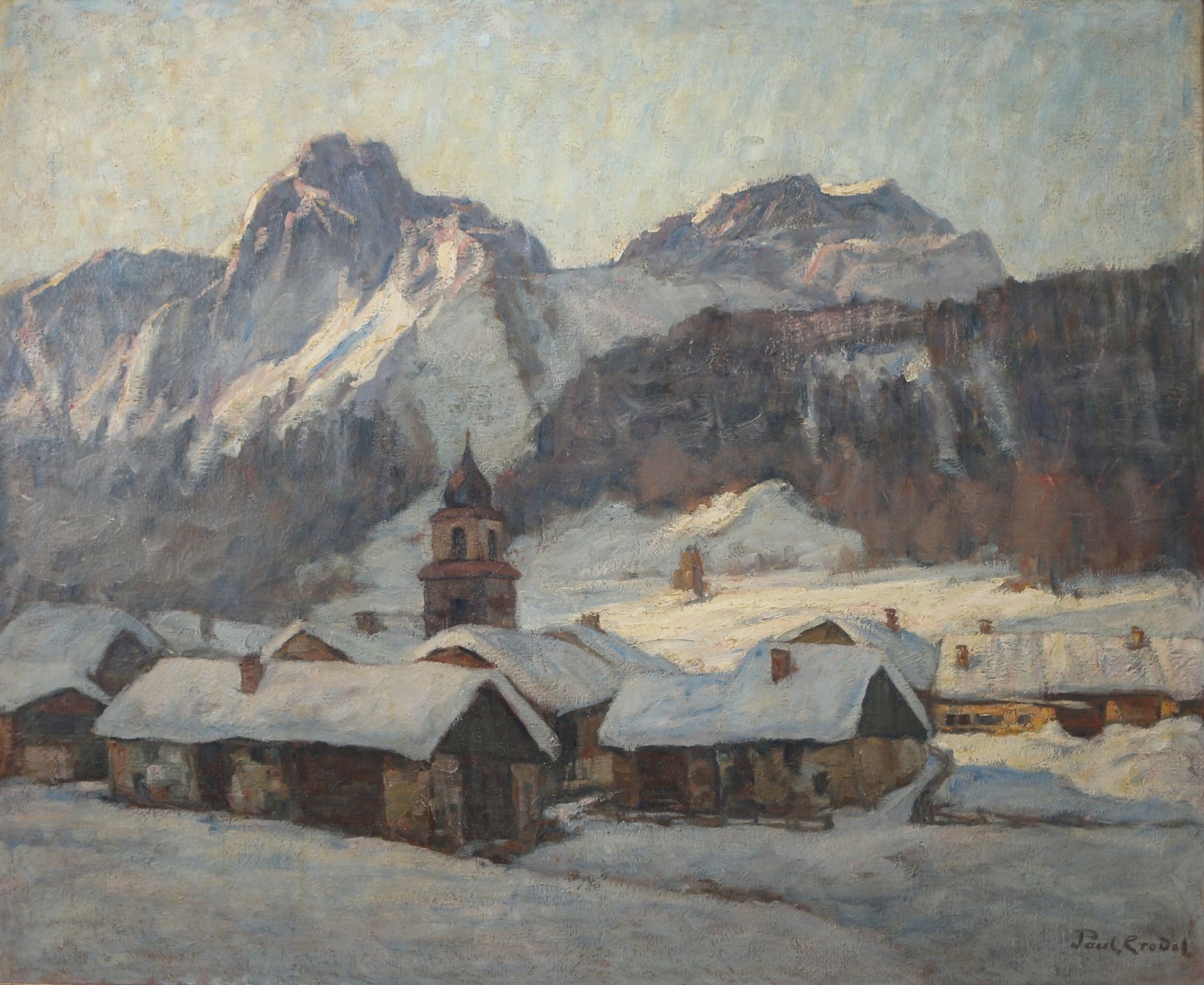 Paul Eduard Crodel (1862-1928) bayrische Winterlandschaft mit Bergkulisse, bavar&hellip;