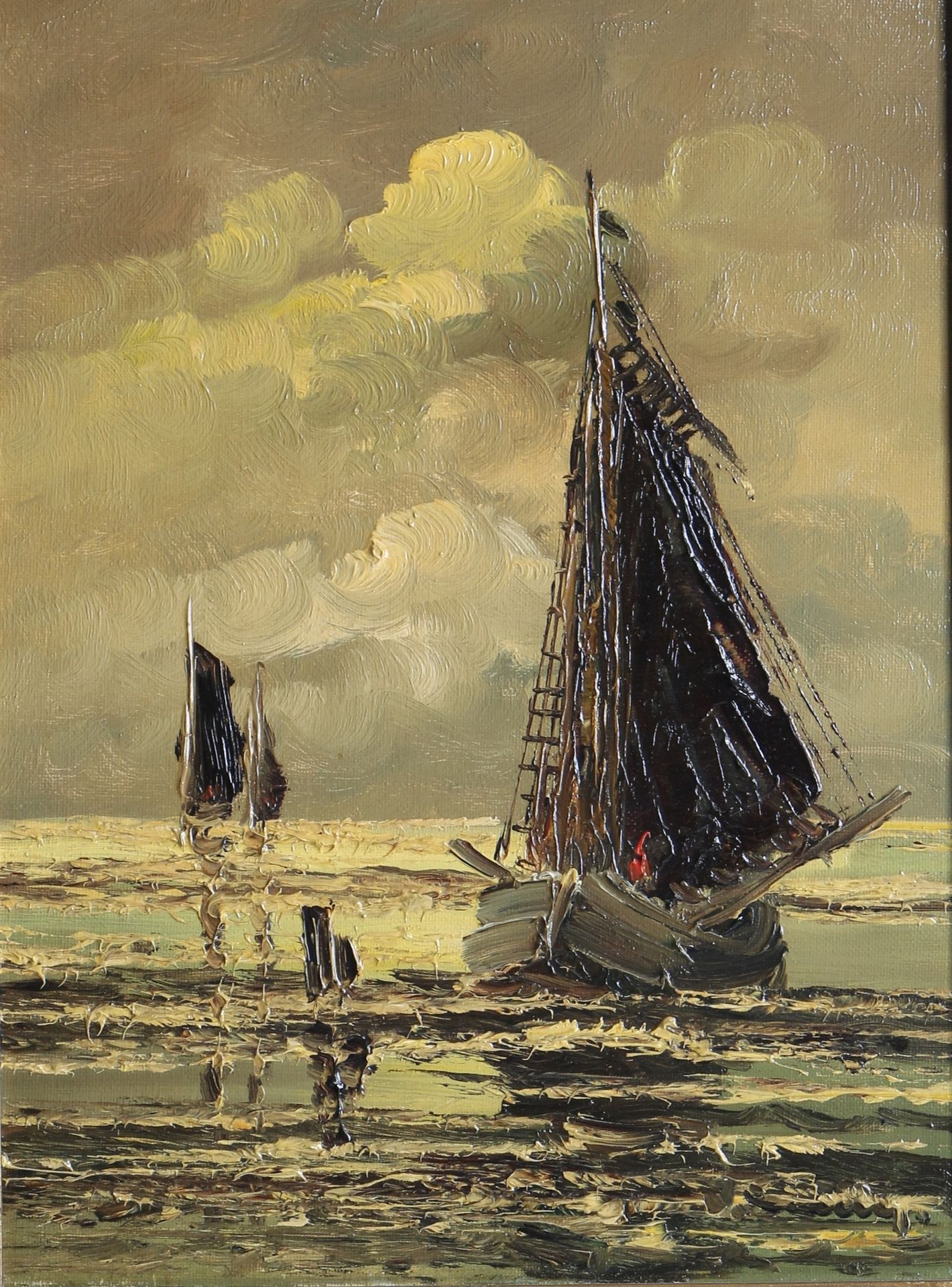 Jean Coune (1900-1963) Fischerboot im Wattenmeer, fishing boat at mud flats, Hui&hellip;