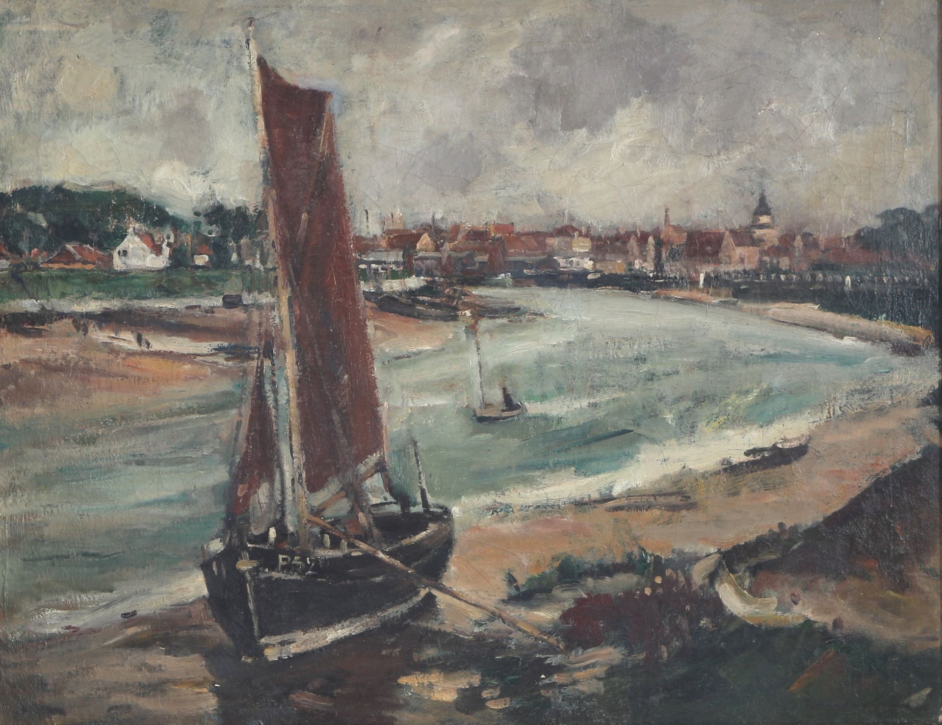 Georg Hambüchen (1901-1971) Flusslandschaft mit Segelboot, riverscape with fishe&hellip;