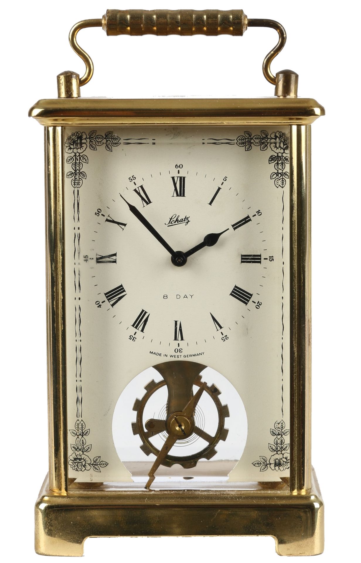 August Schatz Reiseuhr, carriage clock, Allemand, boîtier en laiton, cadran avec&hellip;