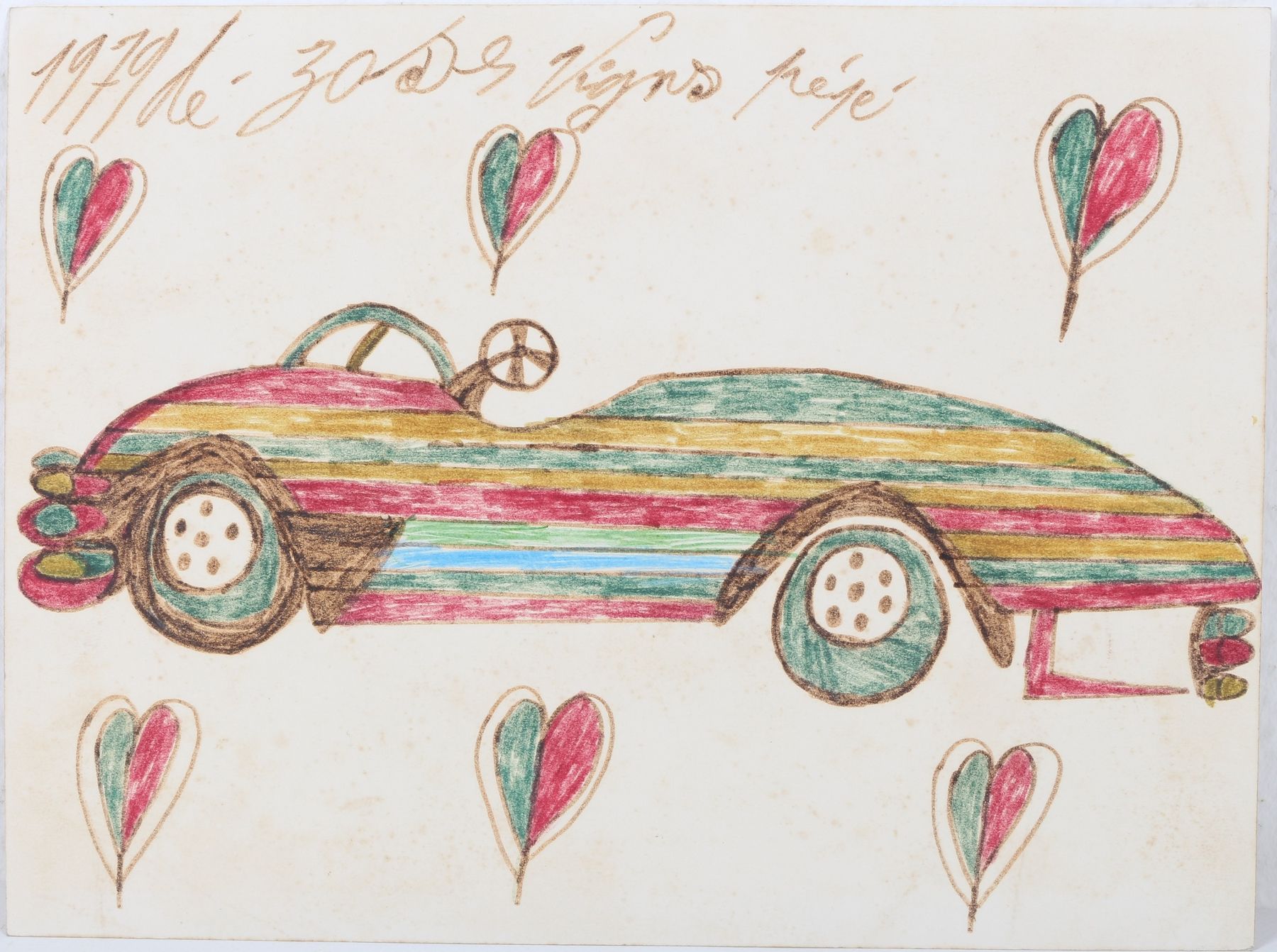 Joseph Pépé Vignes (1920-2007) Auto 1979, Crayons de couleur sur papier, signé e&hellip;