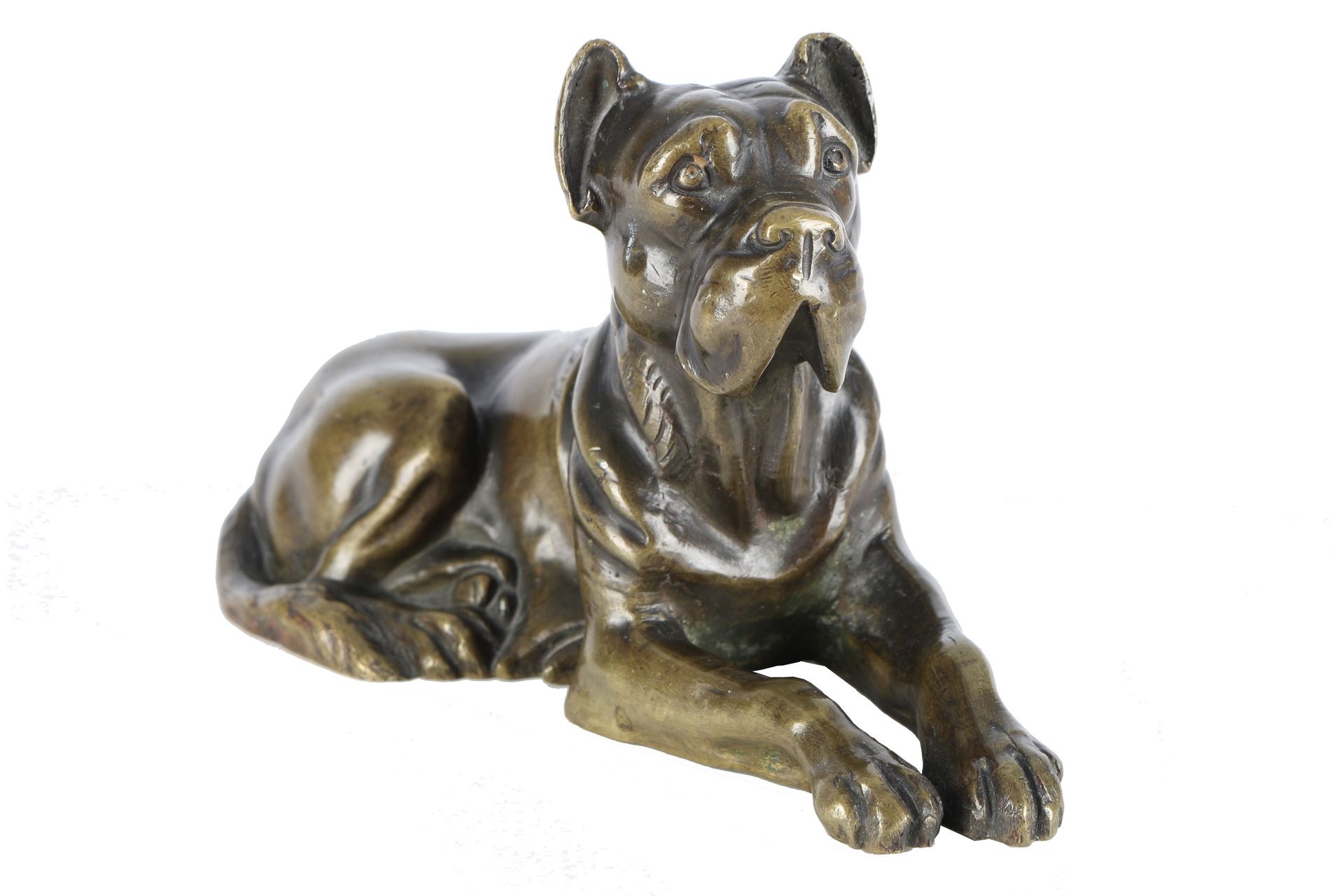 Bronze Hund um 1920, dog sculpture, Bronzo, marchio L + 4 punti, H 11 cm x L 19 &hellip;