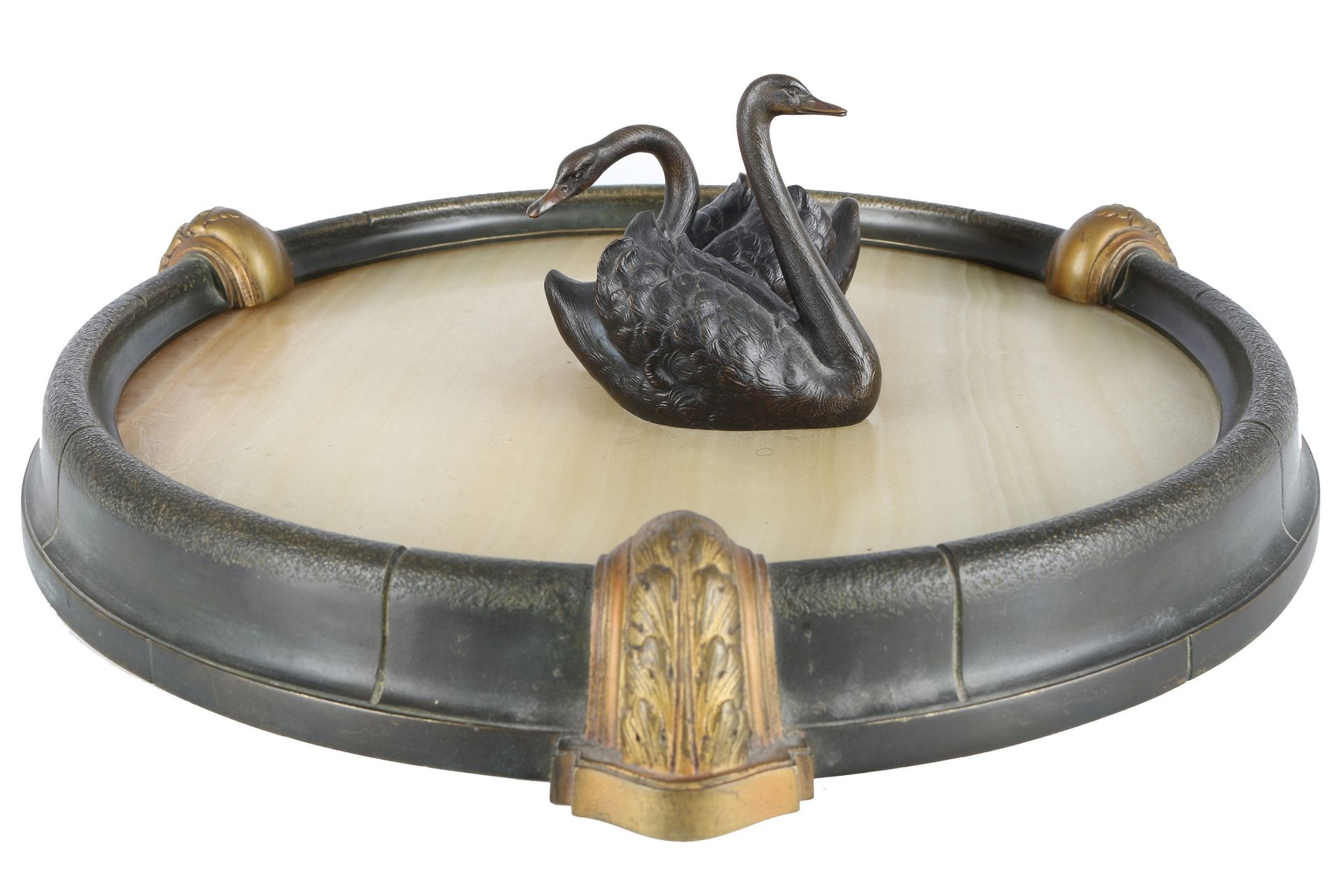 Otto Poertzel (1876-1963) Bronze Schwanen Schale, bronze marble swan tray, Bronz&hellip;