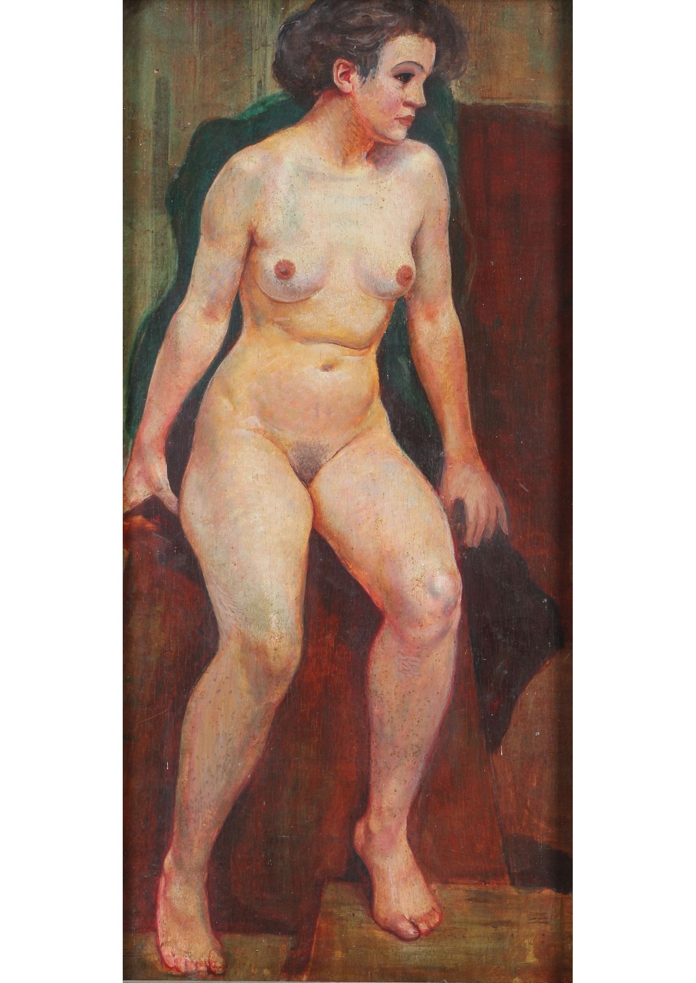 Unbekannter Maler, sitzender Frauenakt, sitting female nude act, Huile/bois, auc&hellip;