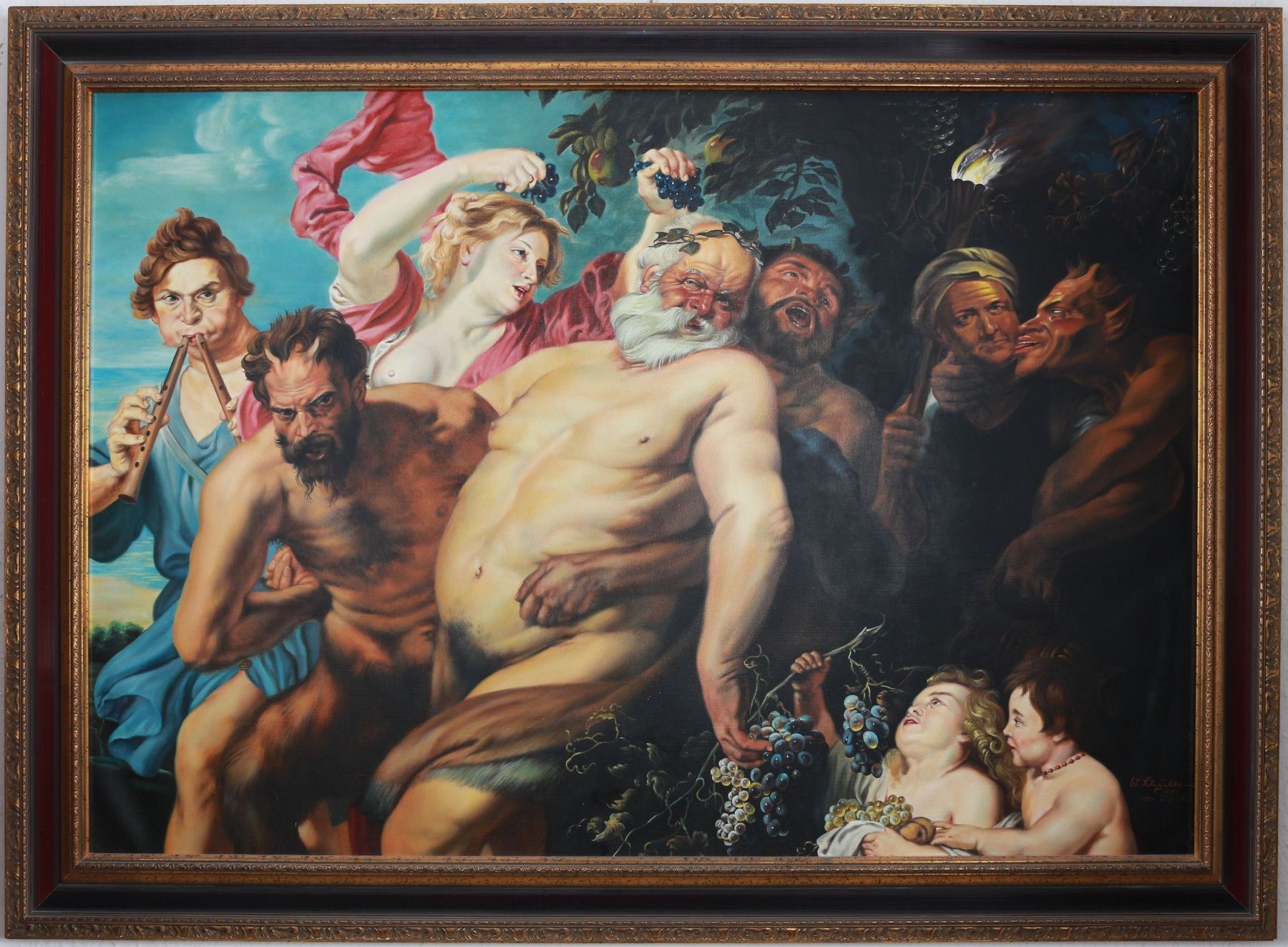 Großgemälde - Trunkener Silen, von Satyrn gestützt nach Van Dyck, drunken silenu&hellip;