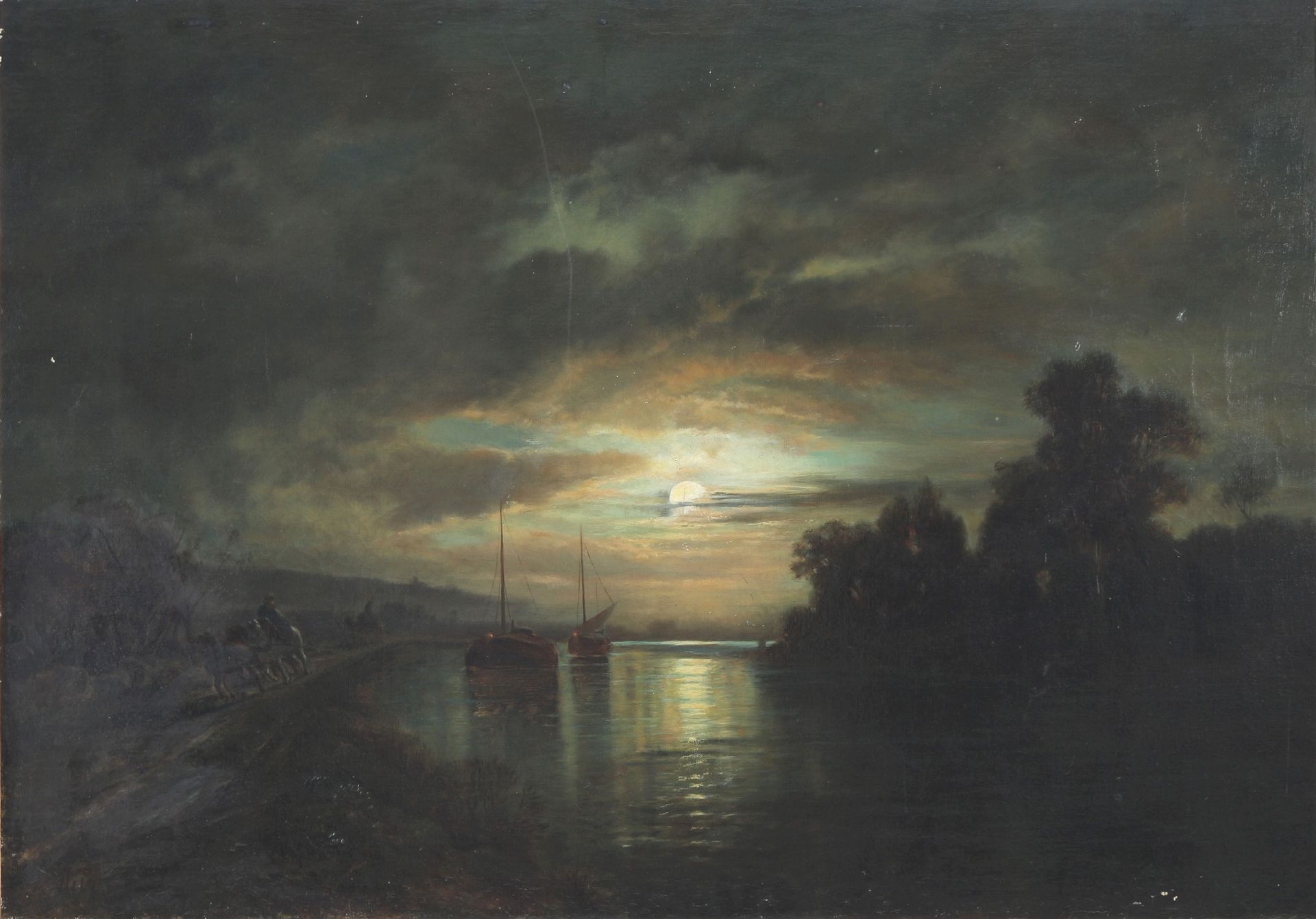 Unbekannter Maler, Vollmond über der Bucht, 1. Hälfte 20. Jahrhundert, full moon&hellip;