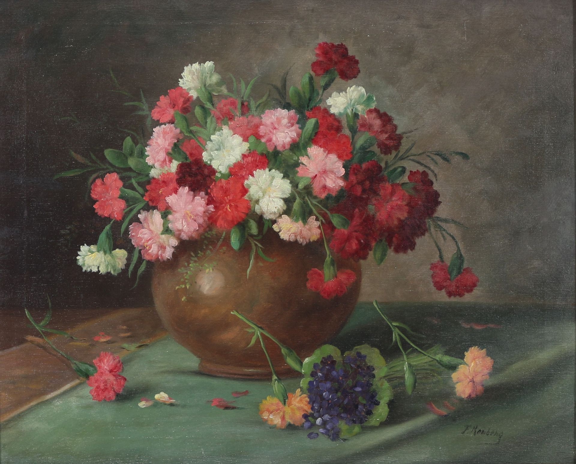 F. Romberg (1856-1911) Blumenstillleben, floral still life, Huile/toile, signée &hellip;