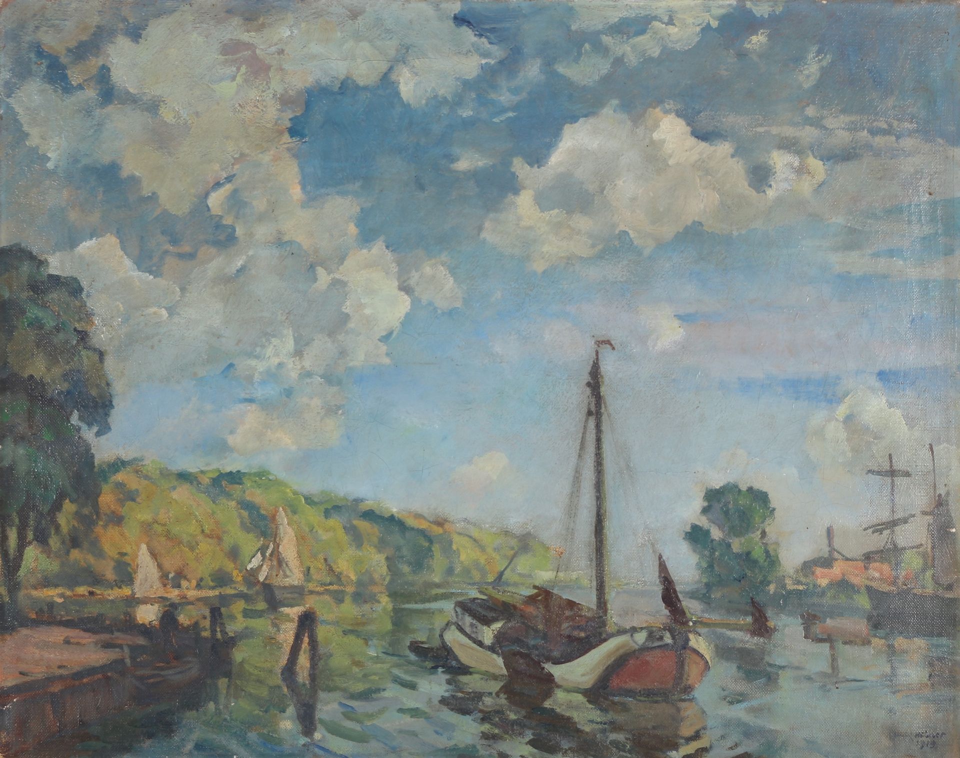 Ulrich Hübner (1872-1932) Travemünde Holsteinischer Hafen 1919, german harbor, Ó&hellip;