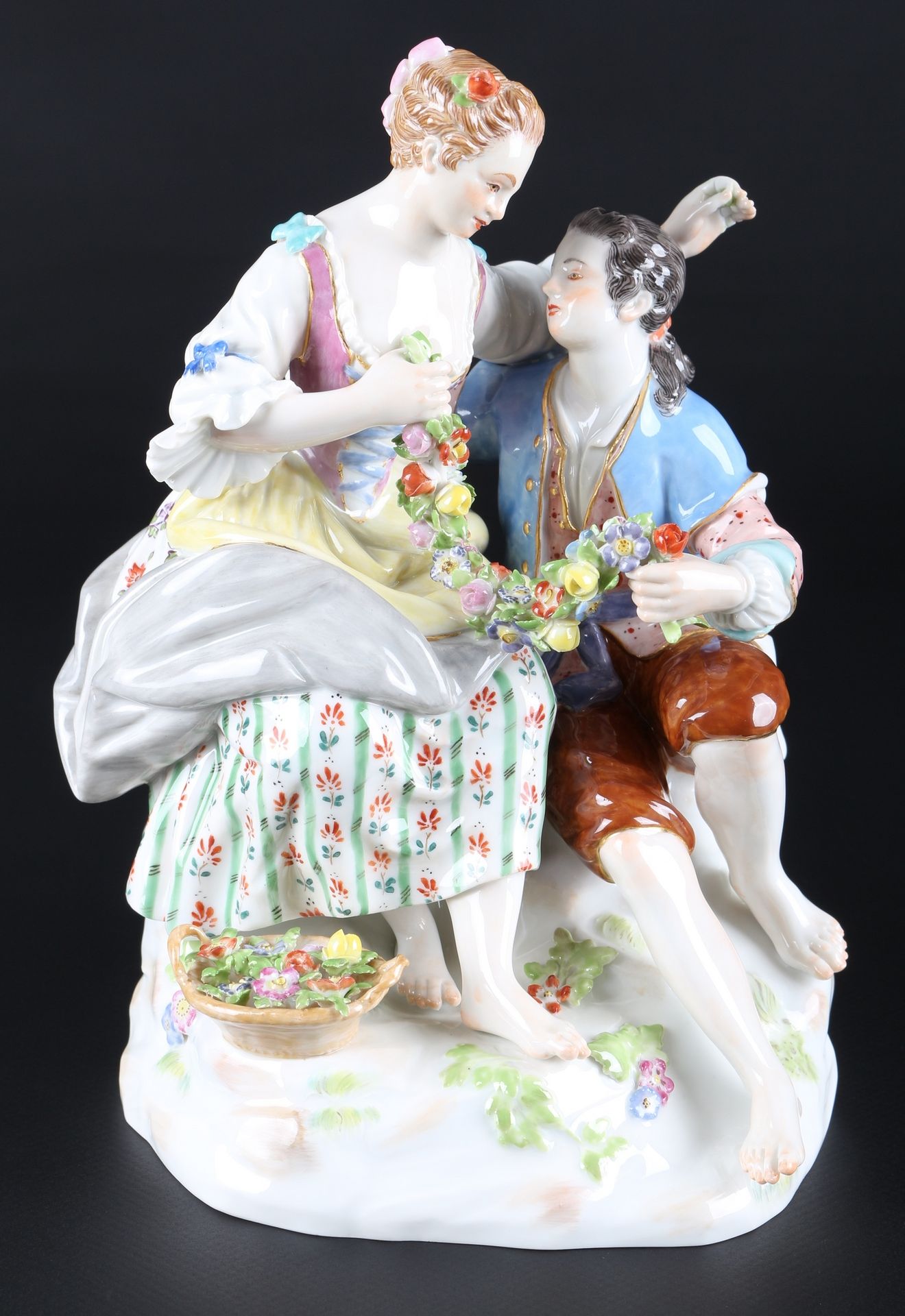 Meissen romantische Figurengruppe, romantic figure group, Porcelaine, épée bleue&hellip;