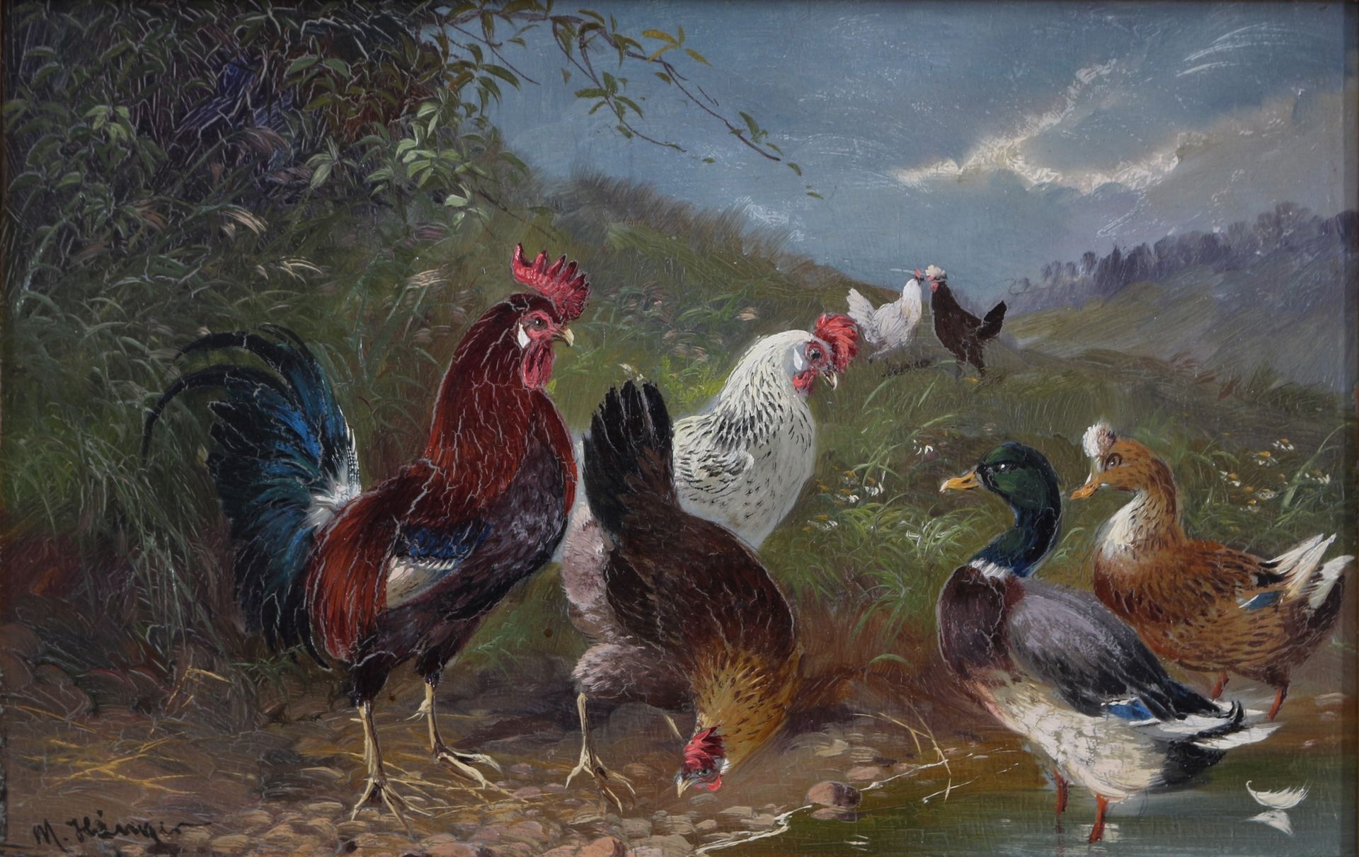 Max II Hänger (1898-1961) Hühnerschar, flock of chicken, Panneau de peinture à l&hellip;