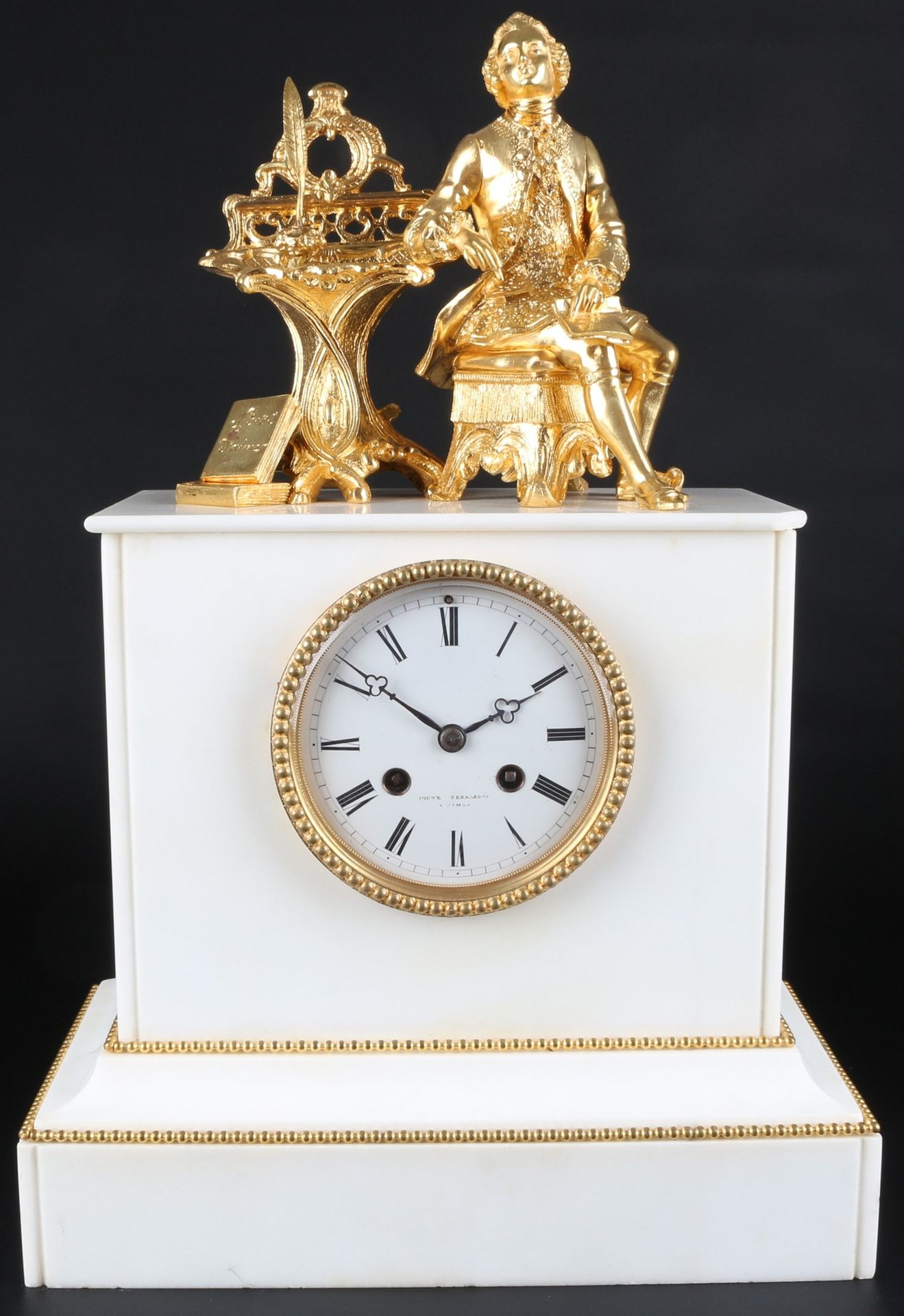 Kaminuhr Frankreich um 1880, french mantel clock, Marbre blanc, figure en métal &hellip;