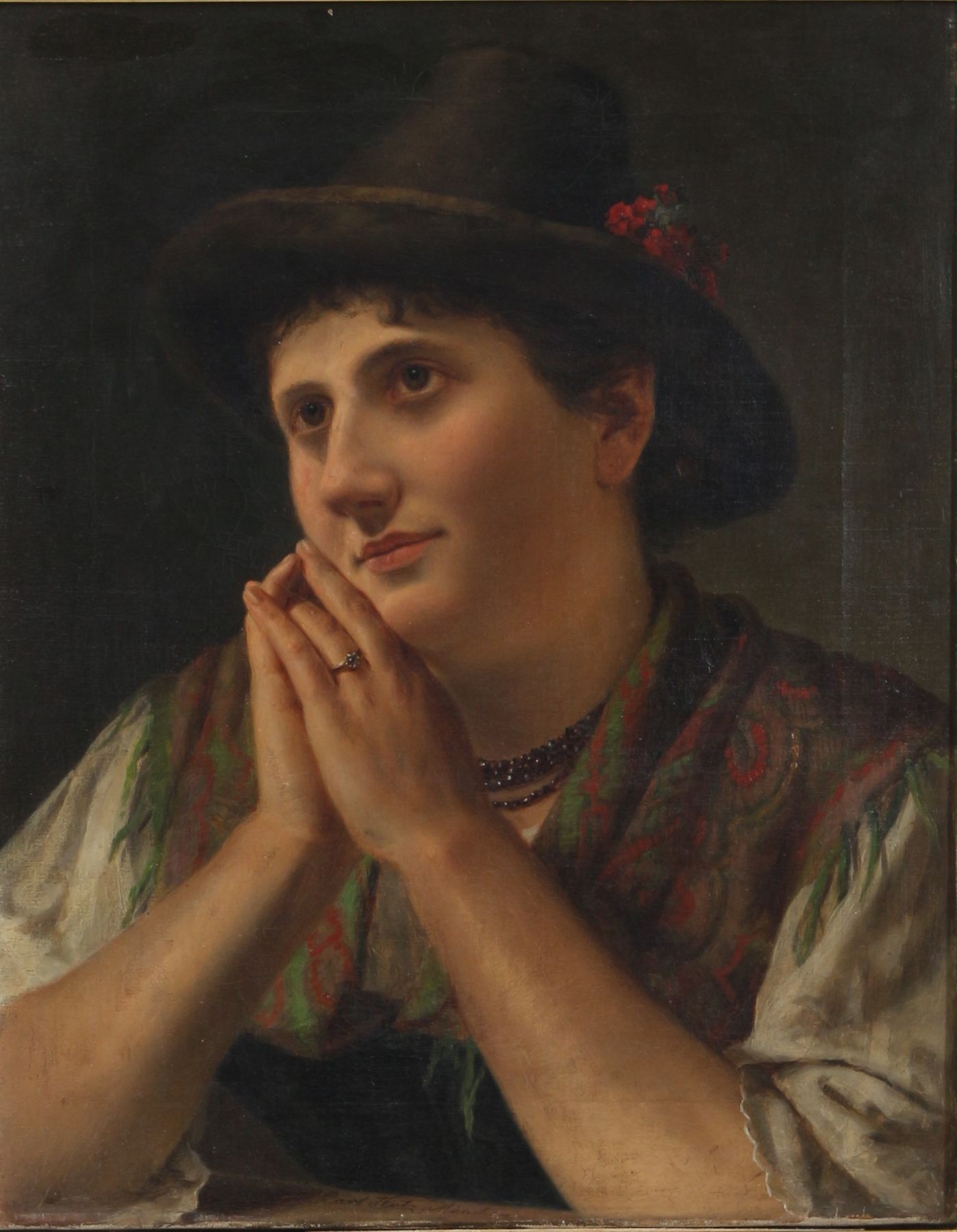 Carl Hetz (1828-1899) Frau in Volkstracht, Huile/toile, signée Carl Hetz Munich &hellip;