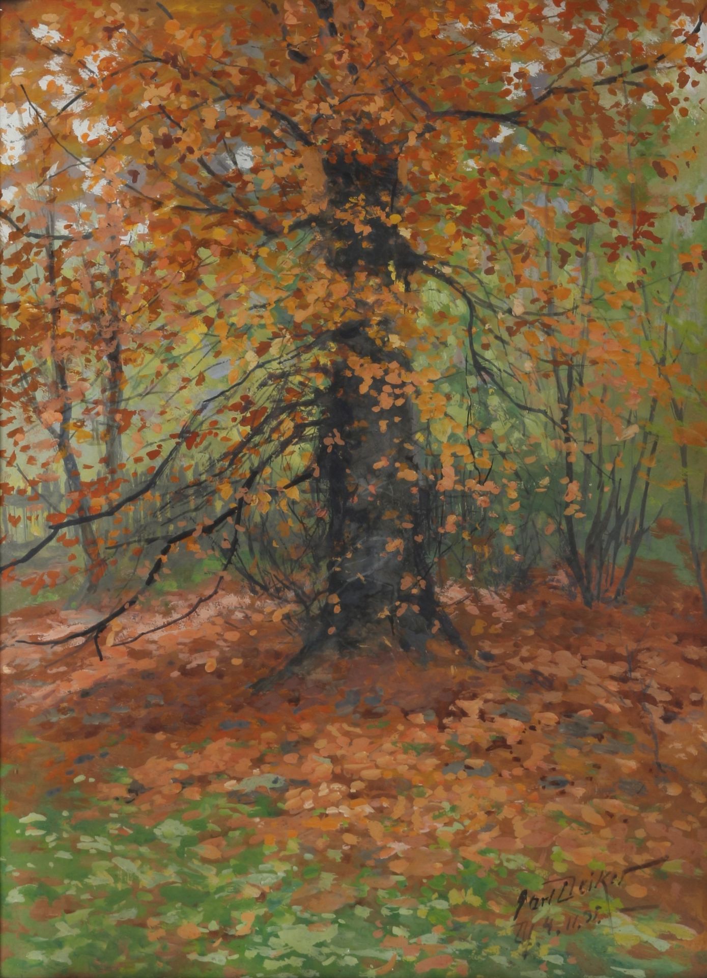 Carl Deiker (1879-1958) Baum in Herbstlandschaft, tree in autumn landscape, Pann&hellip;