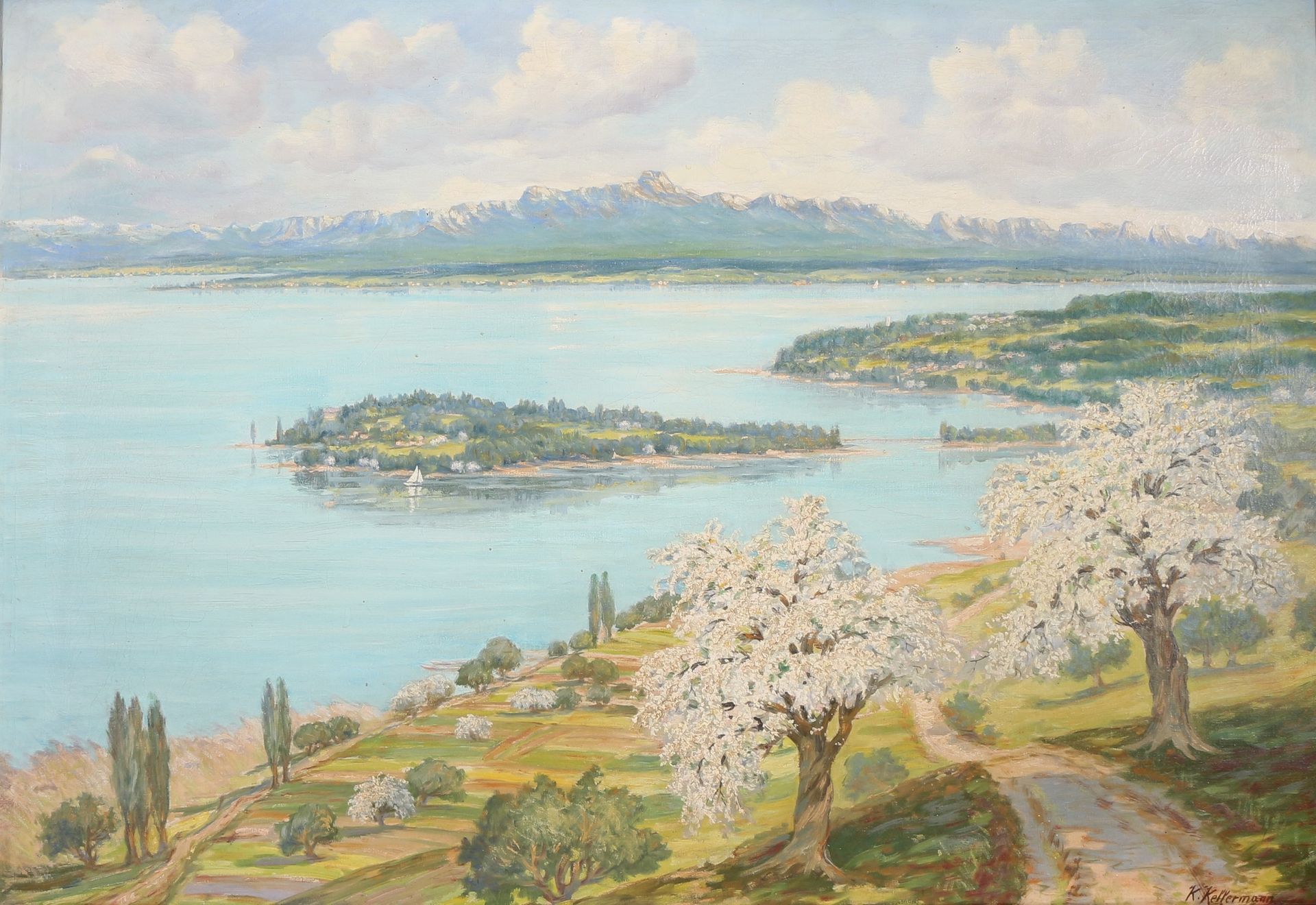 Karl Kellermann (1881-1968) Bodensee mit Insel Mainau, lake constance, Huile/toi&hellip;