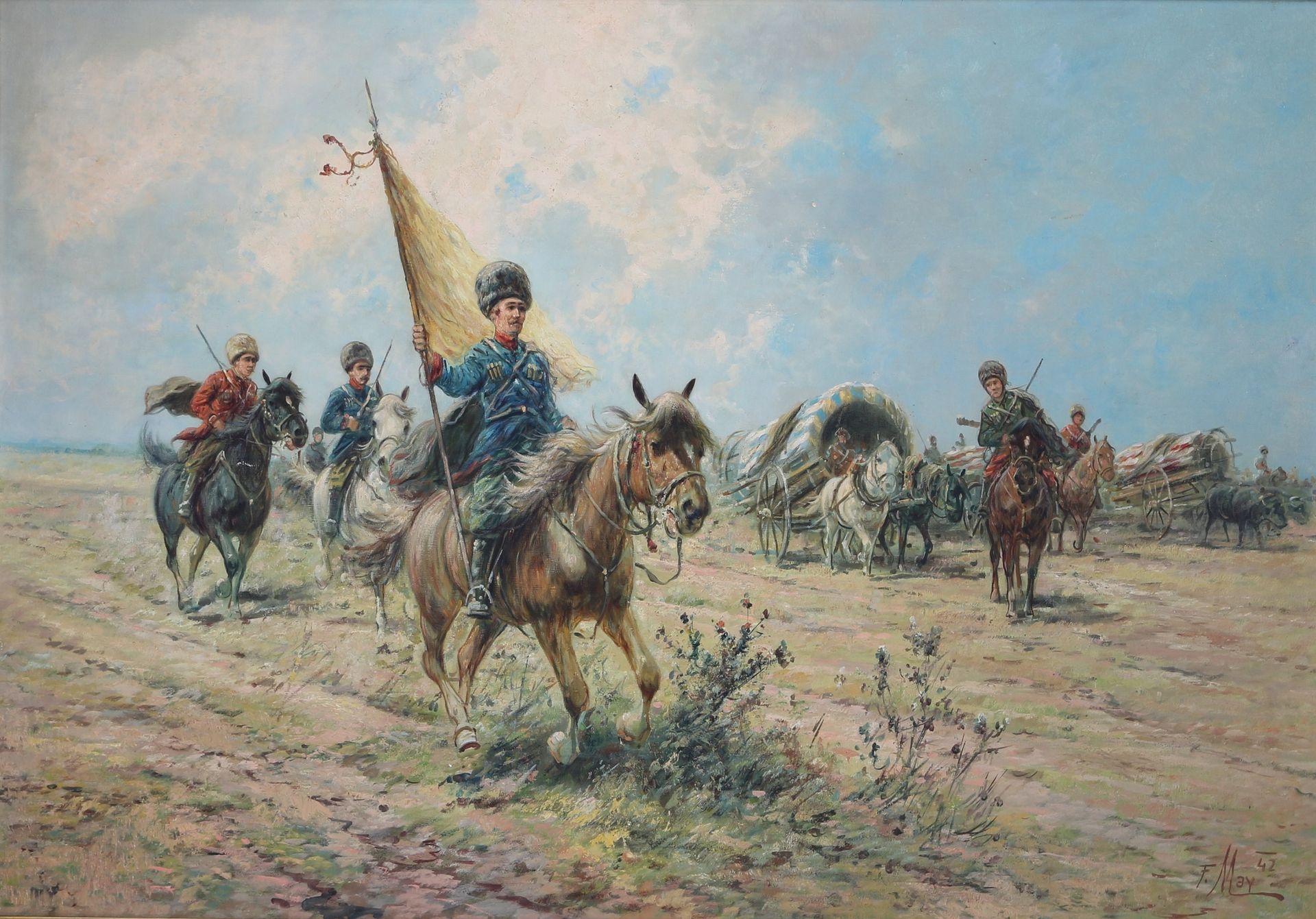 Ferdinand May (1879-1962) reitende Kosaken, horse riding cossacks, Huile/toile, &hellip;