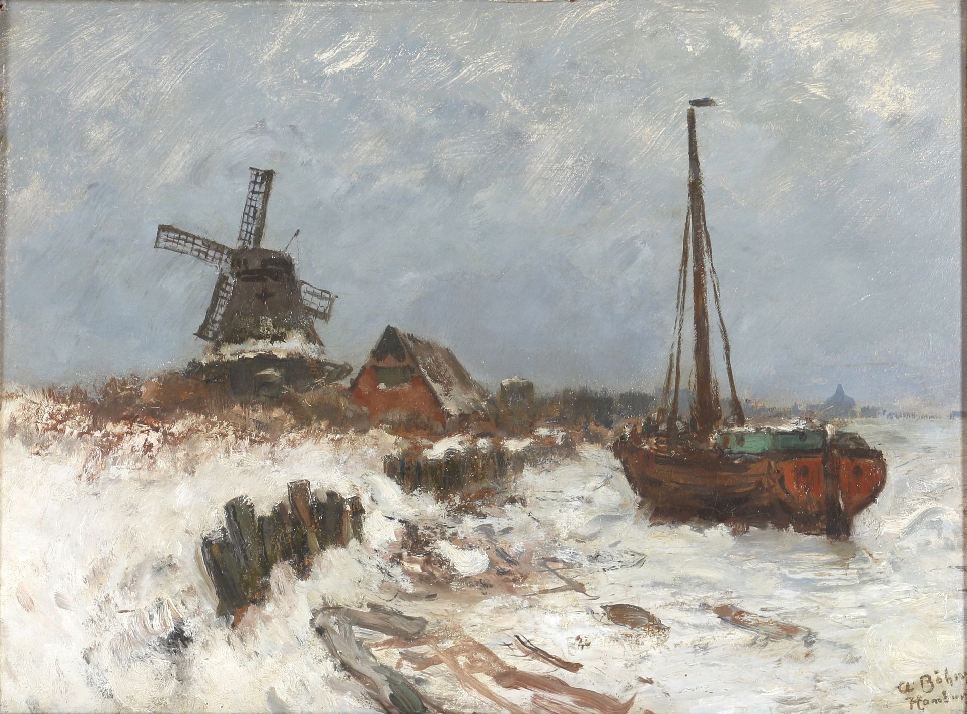 Alfred Böhm (1850-1885) Wintertag bei Wischhafen/Unterelbe, winter day in Wischh&hellip;