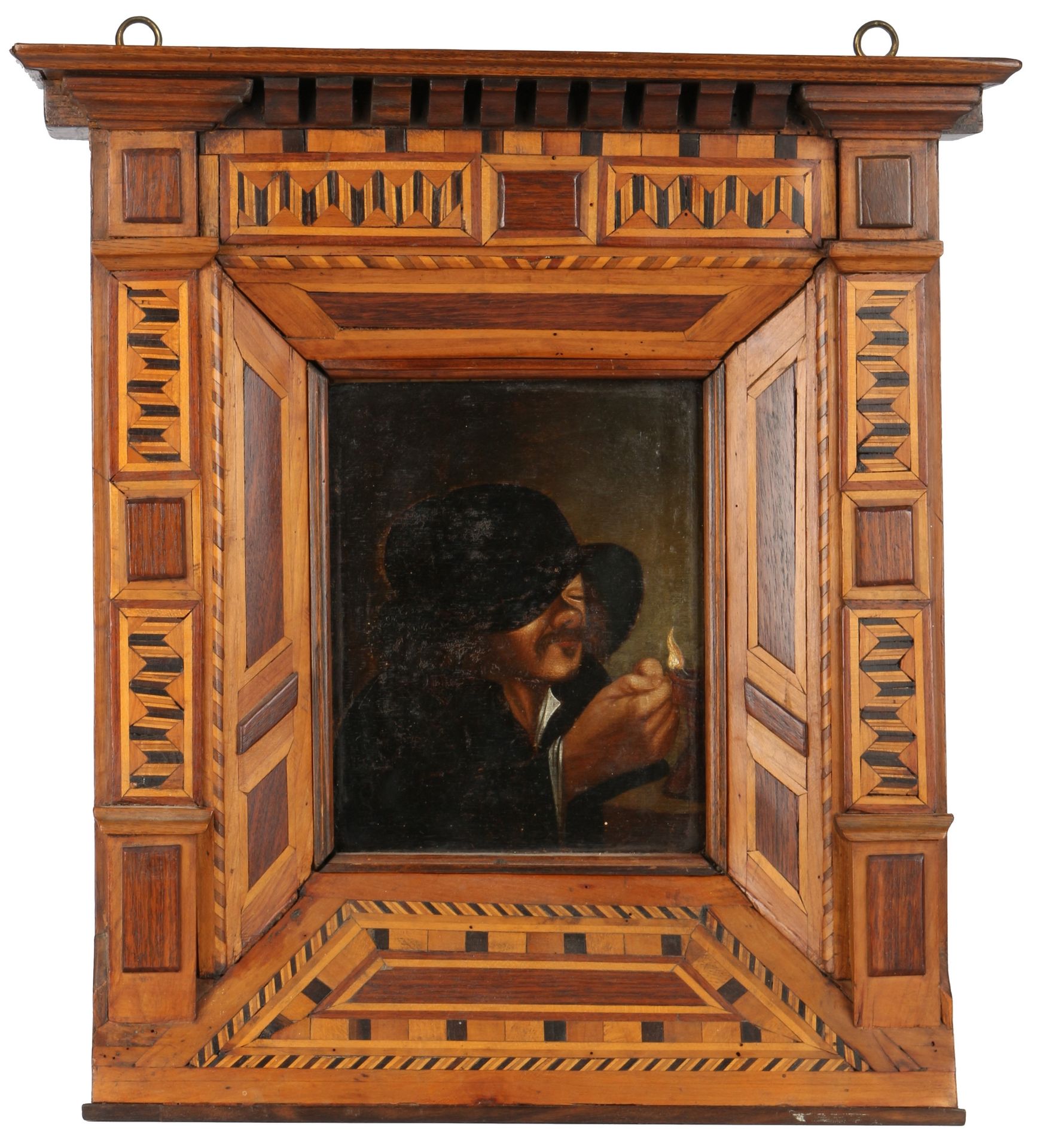 Renaissance Rahmen mit Gemälde, Bois avec marqueterie, H 50 x L 47 cm, au milieu&hellip;