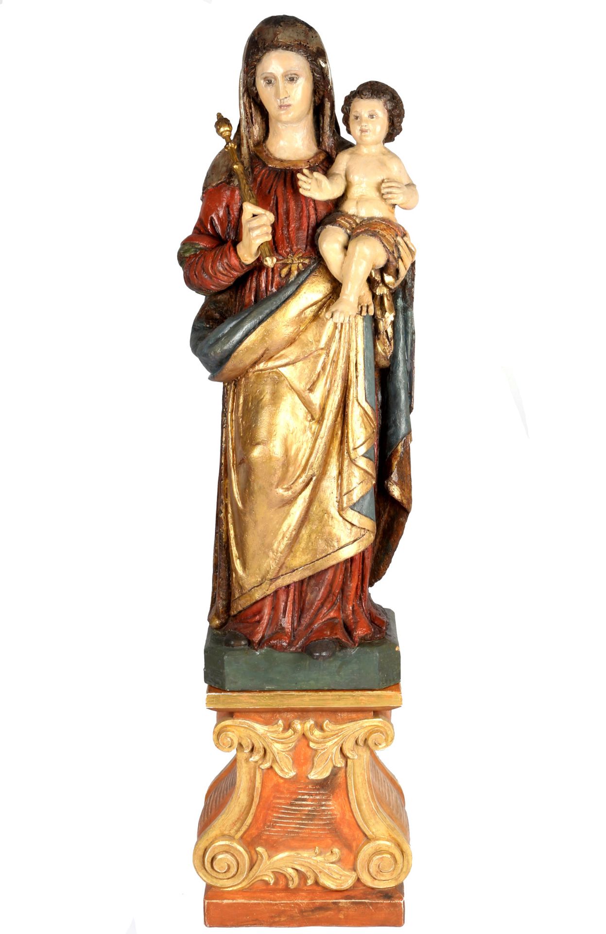 Riesige Heiligenfigur 17./18. Jahrhundert Madonna mit Christus H 112 cm, large f&hellip;