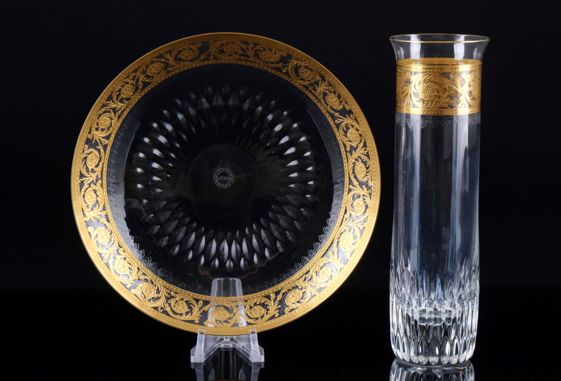 St. Louis Thistle Gold Vase und Schale, splendor vase and bowl, 水晶，法国，Thistle Go&hellip;