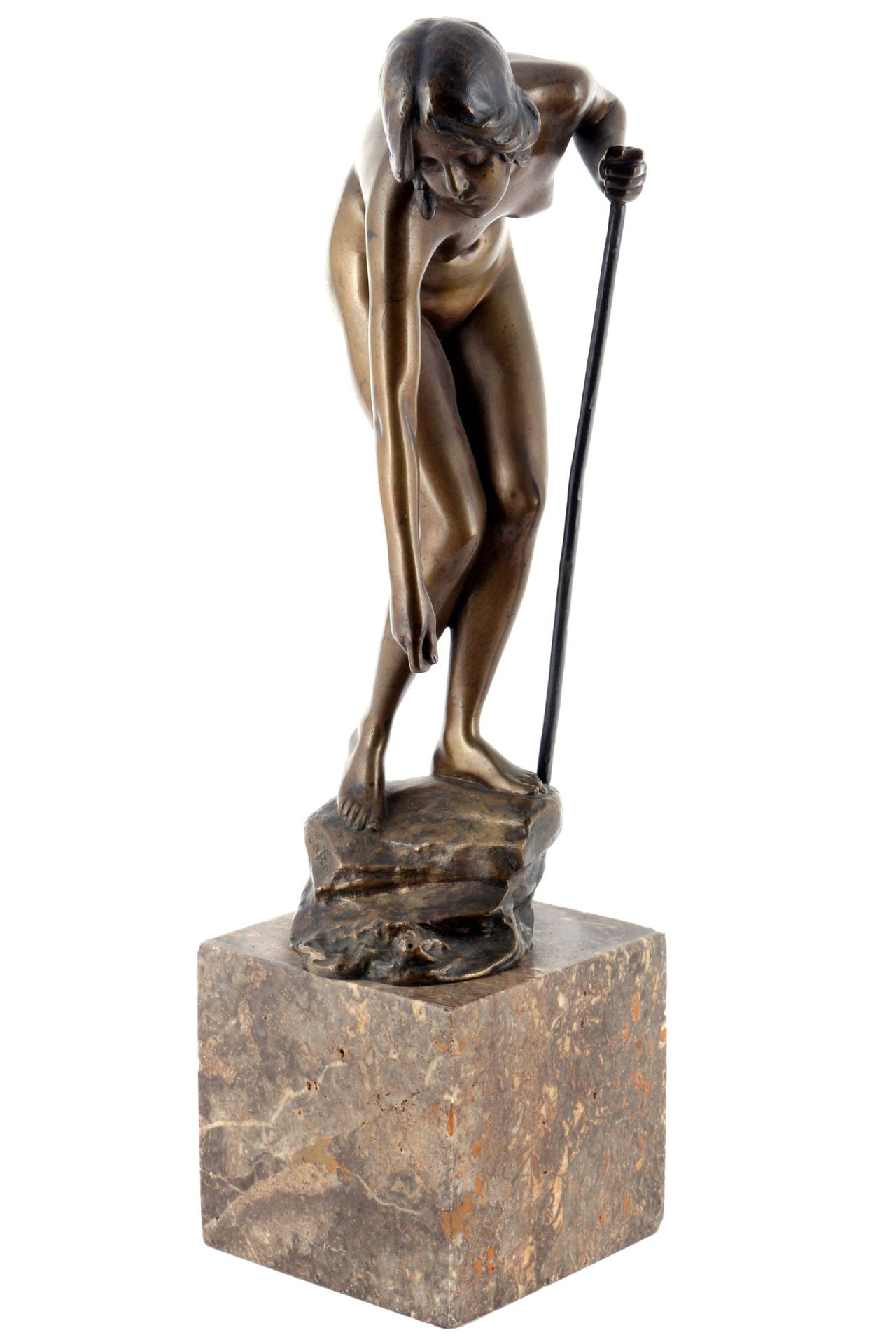 Victor Heinrich Seifert (1870-1953) Bronze Die Anglerin, female angler, Bronzo, &hellip;