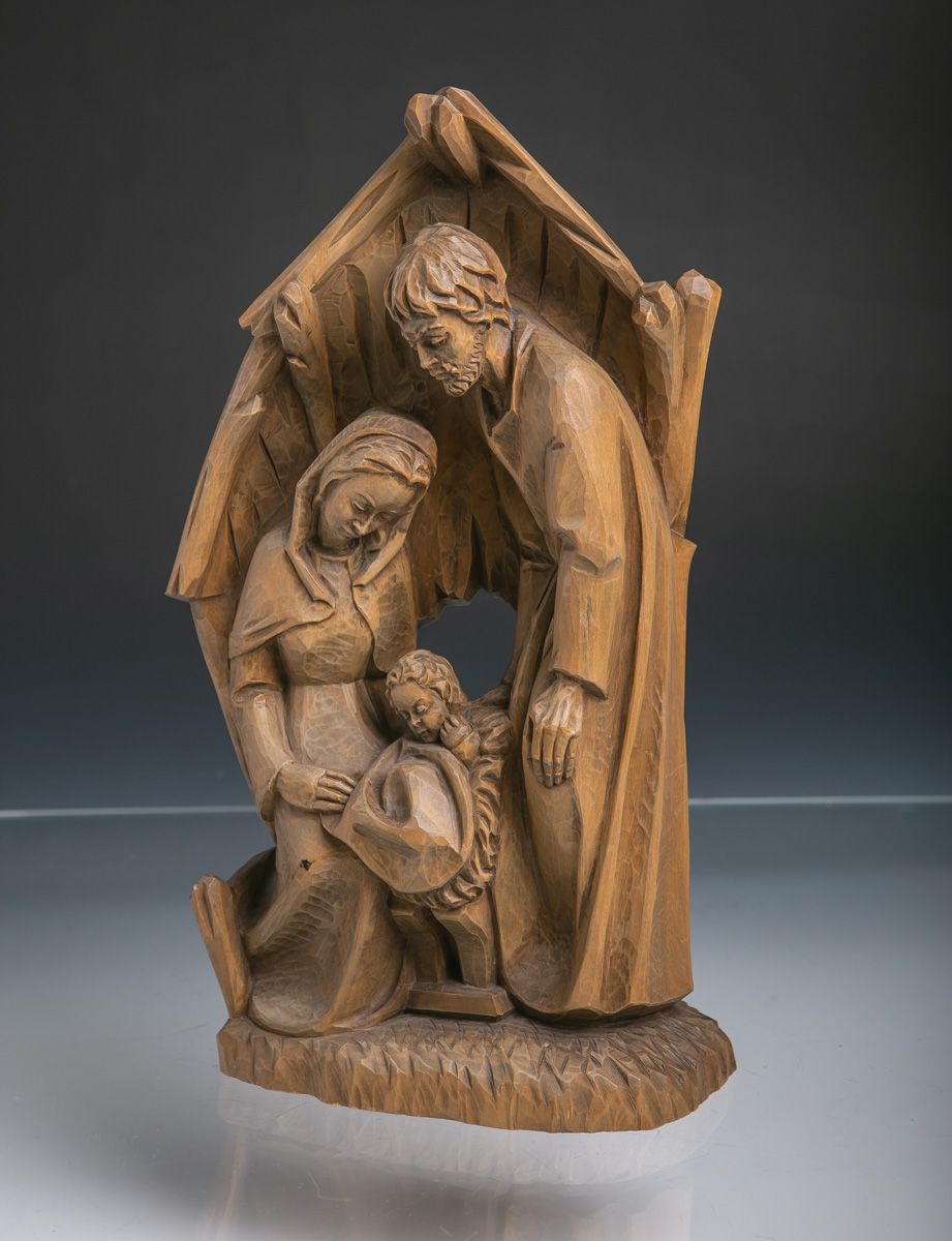 Null Sainte Famille (Oberammergau, 20e s.), bois sculpté à la main, estampillé, &hellip;