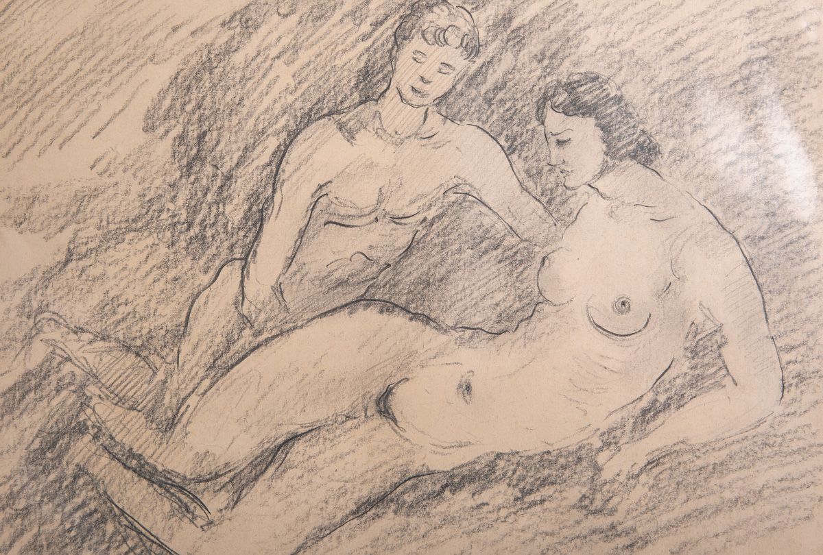 Null Geissler, Senta (1902 - 2000), Couple de nus, dessin au crayon, env. 21 x 2&hellip;