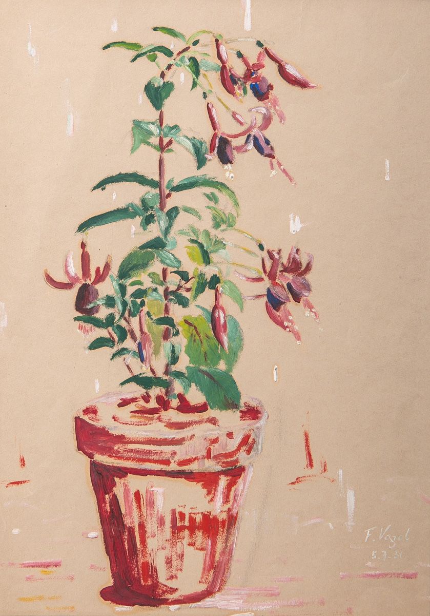 Null Vogel, F. (20e siècle), Pot de fleurs (1931), acrylique/papier, signé et da&hellip;